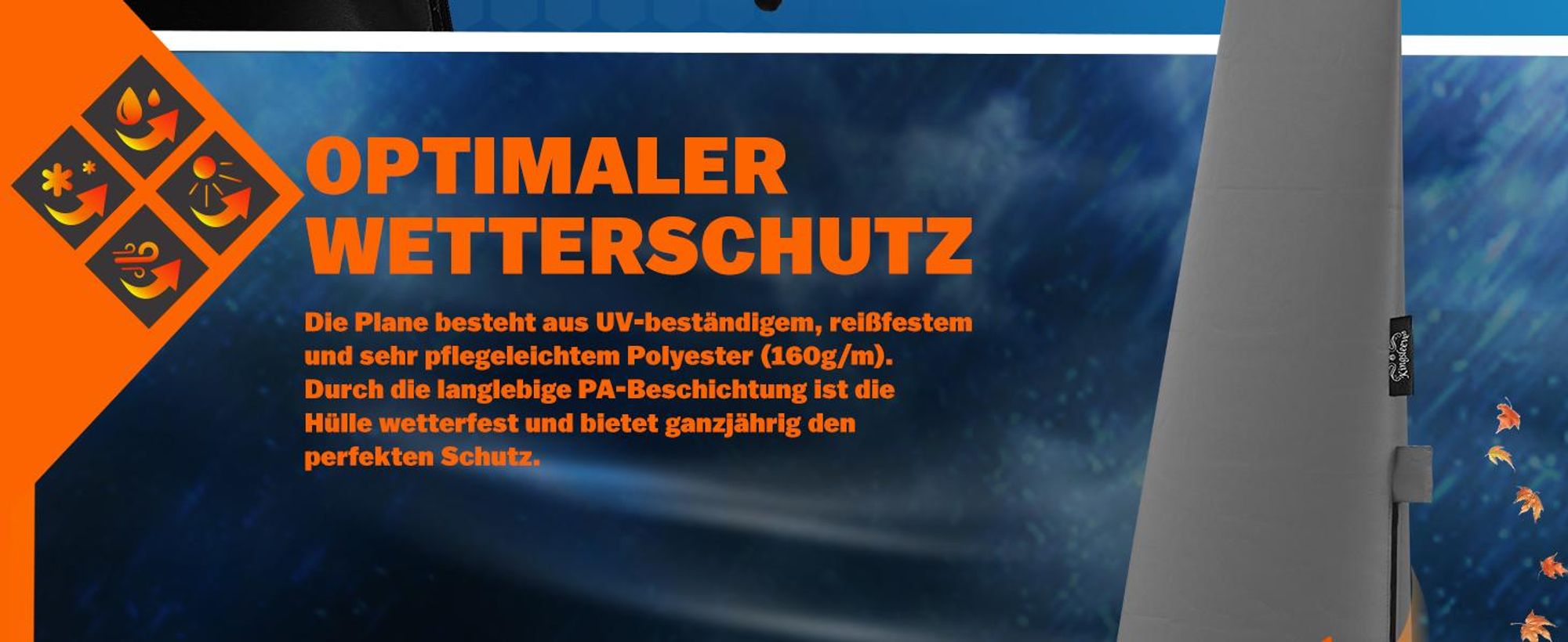KINGSLEEVE® Sonnenschirm Schutzhülle mit Stab bis Ø 350 cm Winterfest Groß Ampelschirm Gartenschirm Abdeckung Abdeckhaube Hülle Plane Schirmhülle Grau
