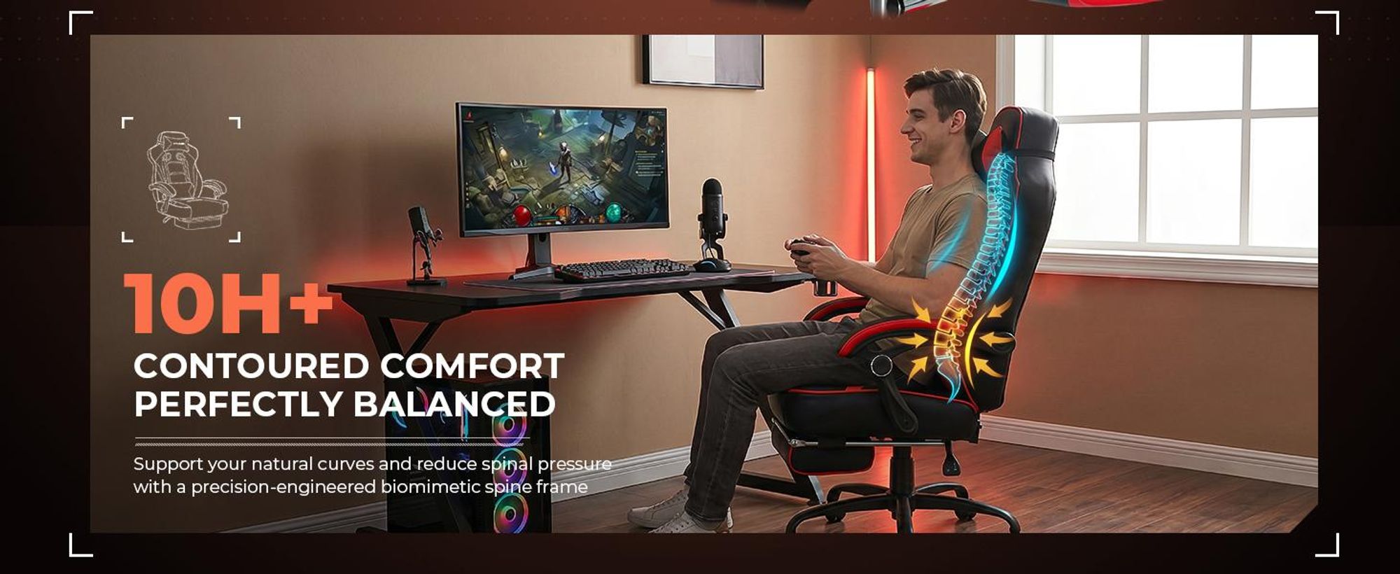 GTPLAYER Gaming Stuhl mit Fußstütze, Ergonomischer Bürostuhl 150kg, Gaming Sessel mit Lendenwirbelstütze Kopfstütze, Höhenverstellbarer Computerstuhl