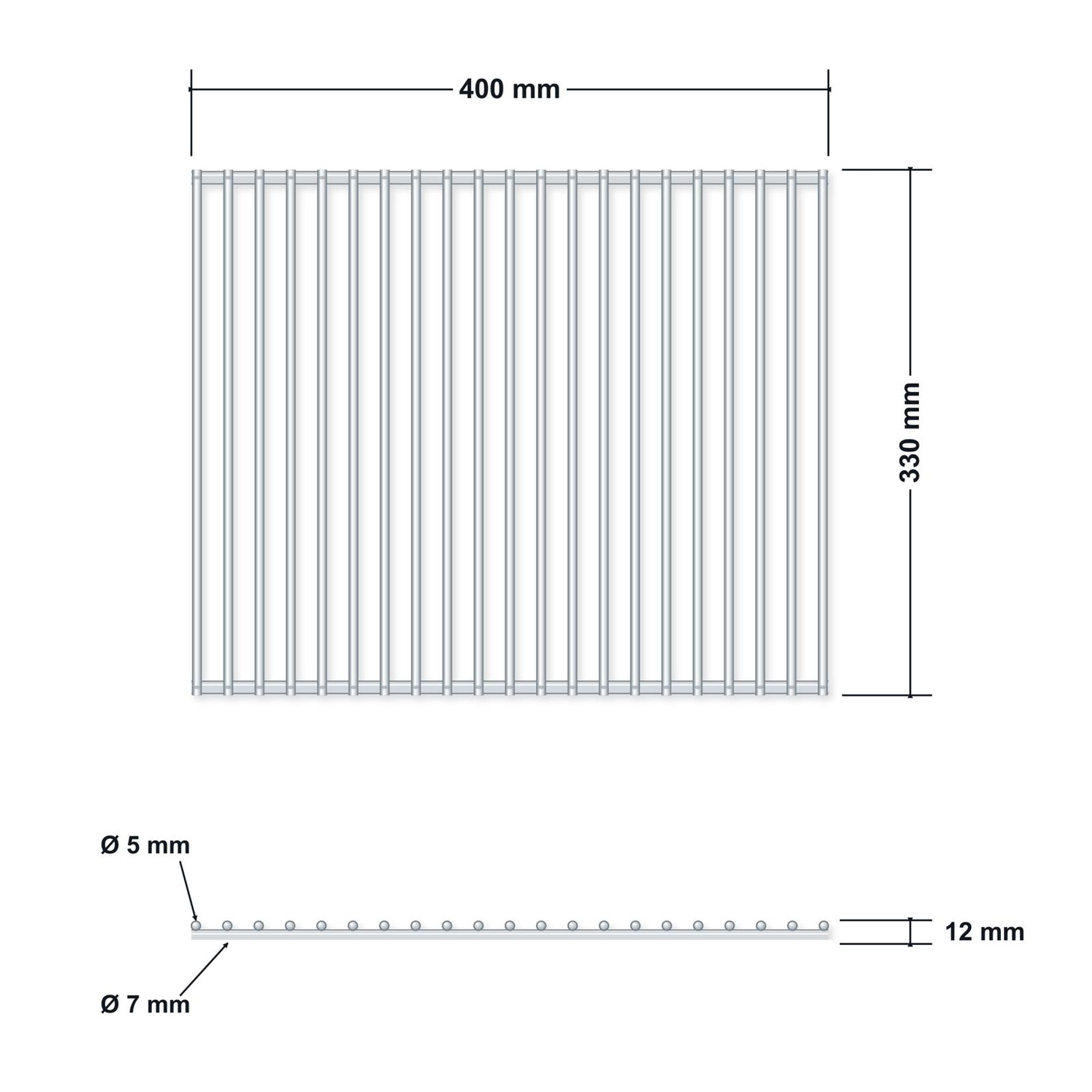 DEOS Grillrost aus Edelstahl 40 × 33 cm – technische Zeichnung