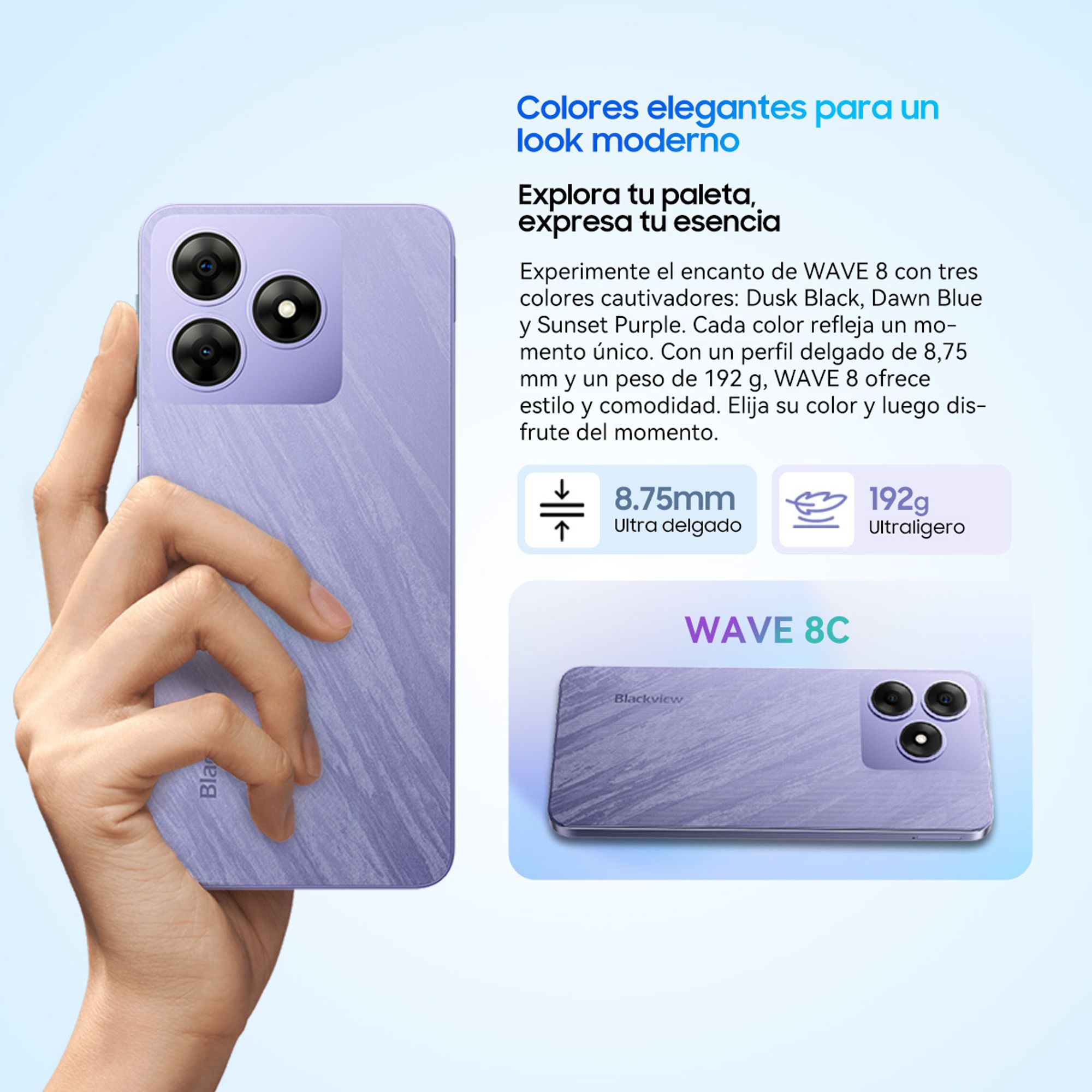 Blackview Wave 8C 6.56" Handy Ohne Vertrag, 6GB+64GB, Dual SIM, 4700mAh,Face ID, 13MP+ 8MP Kamera, 4G, Dusk black