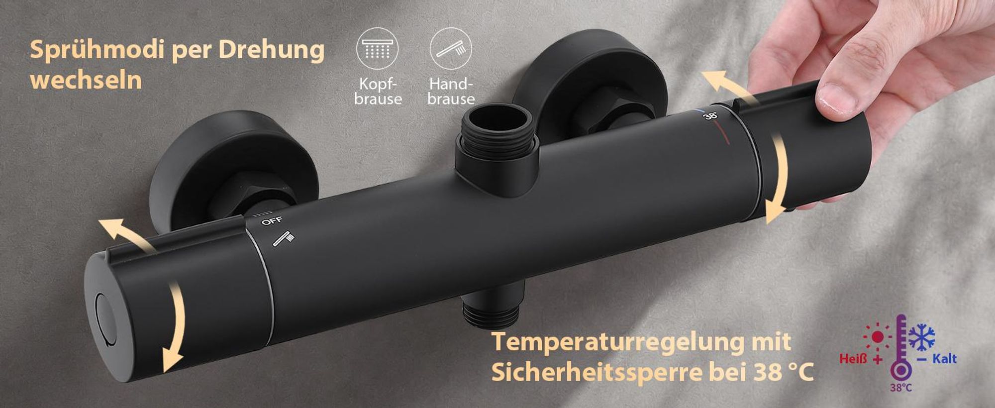Homelody Duschsystem Thermostat Duschset Schwarz 12" Regendusche 6 Funktionen Handbrause SUS304 Edelstahl Kopfbrause, 38°C Verbrühschutz