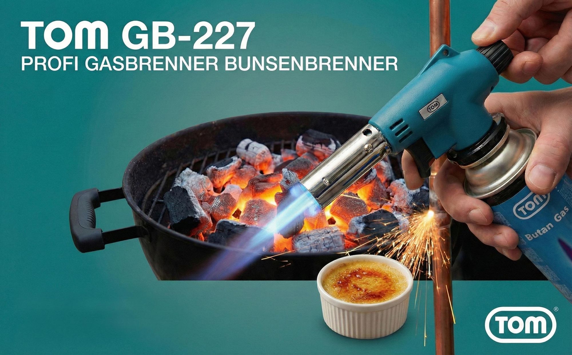 Lötbrenner Gasbrenner Bunsenbrenner Brenner |TOM GB-227 | 1300W | 94,5 g/h | Piezozündung