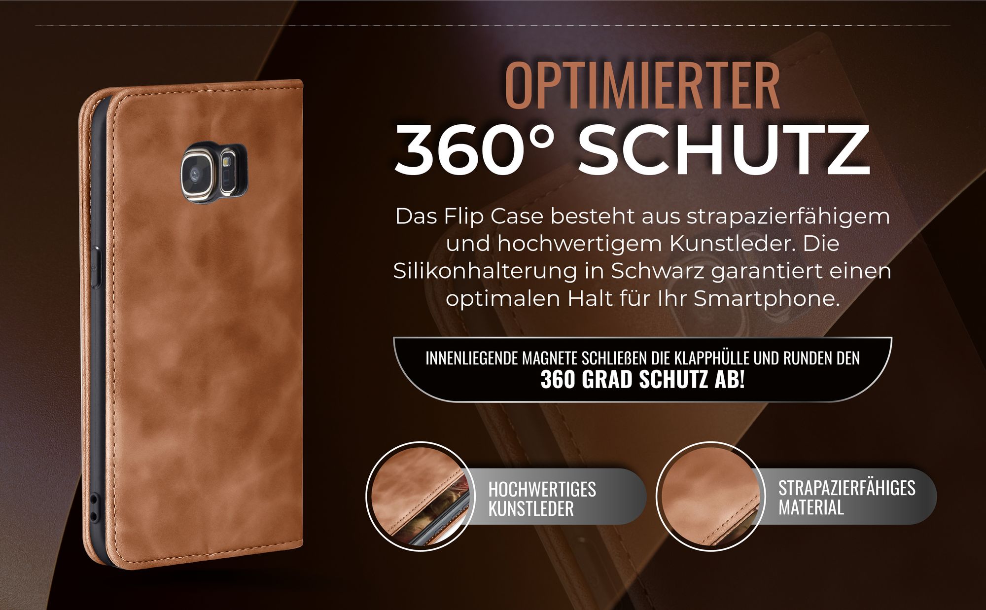 Handy Hülle für Samsung Galaxy S7 Klapphülle Bookcase Flip Cover Handy Tasche Etui Farbe: Hellbraun
