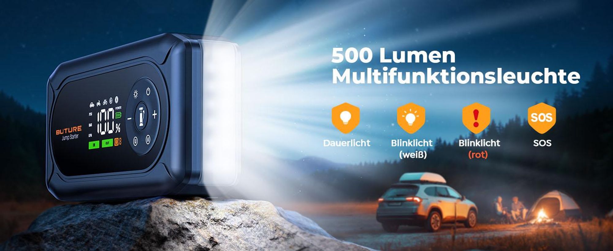 Buture Starthilfe Powerbank, 5000A Spitzenstrom, 16800mAh Auto Starthilfe mit LCD-Display(Für alle Benzinmotor oder 10,0L Dieselmotoren)BC02