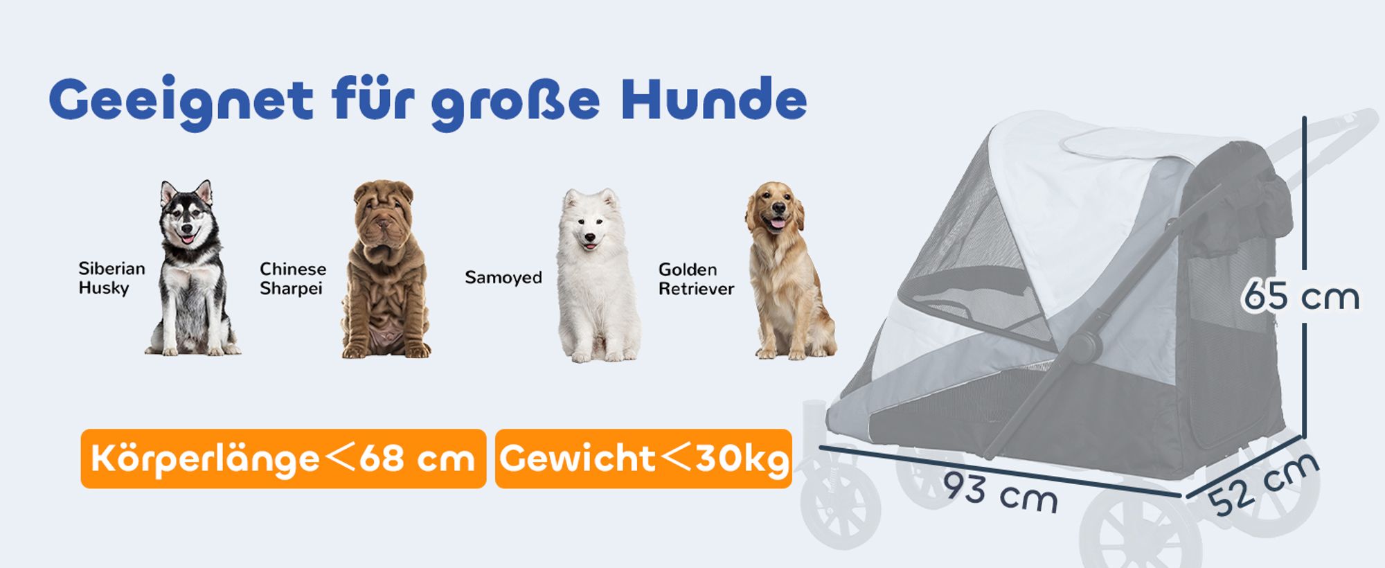 PawHut Hundewagen Hundebuggy klappbar für mittelgroße Hunde & Katzen bis 25 kg
