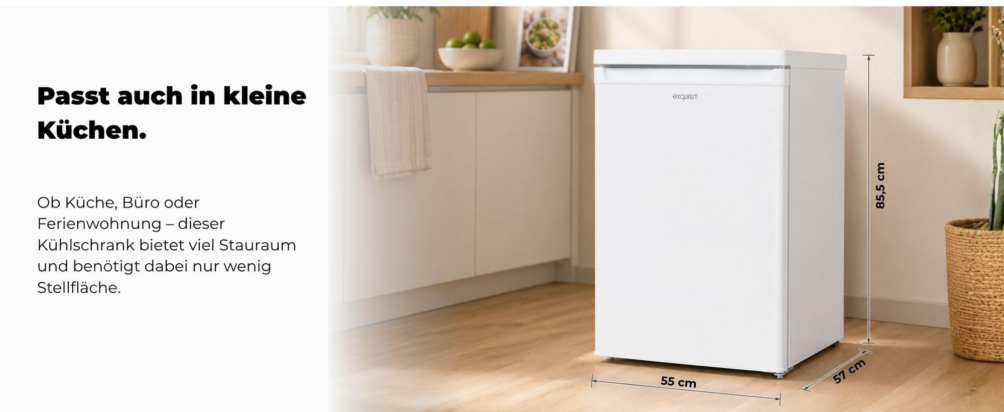 Exquisit Vollraumkühlschrank KS516-V-040E weiss | 127 l Nutzinhalt | LED-Licht | Temperaturregelung | mit Gemüsefach | mit Türablage