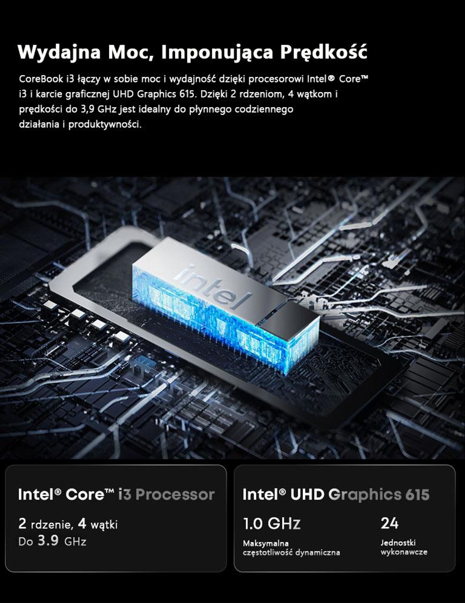 CHUWI CoreBook i3 laptop - 14 Calowy Procesor Intel i3-10100Y 8GB 256GB Windows 11 ultralekki - Szary