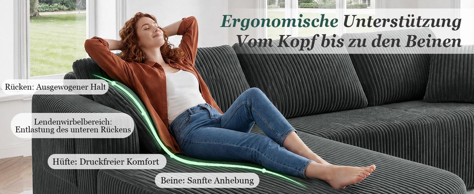 Sofa Ecksofa mit Schlaffunktion, Corduroy Modulares Boneless Couch mit Chaiselongue, L-Form Schlafsofa, Sektionssofas mit Kissen & Seitentaschen 243cm