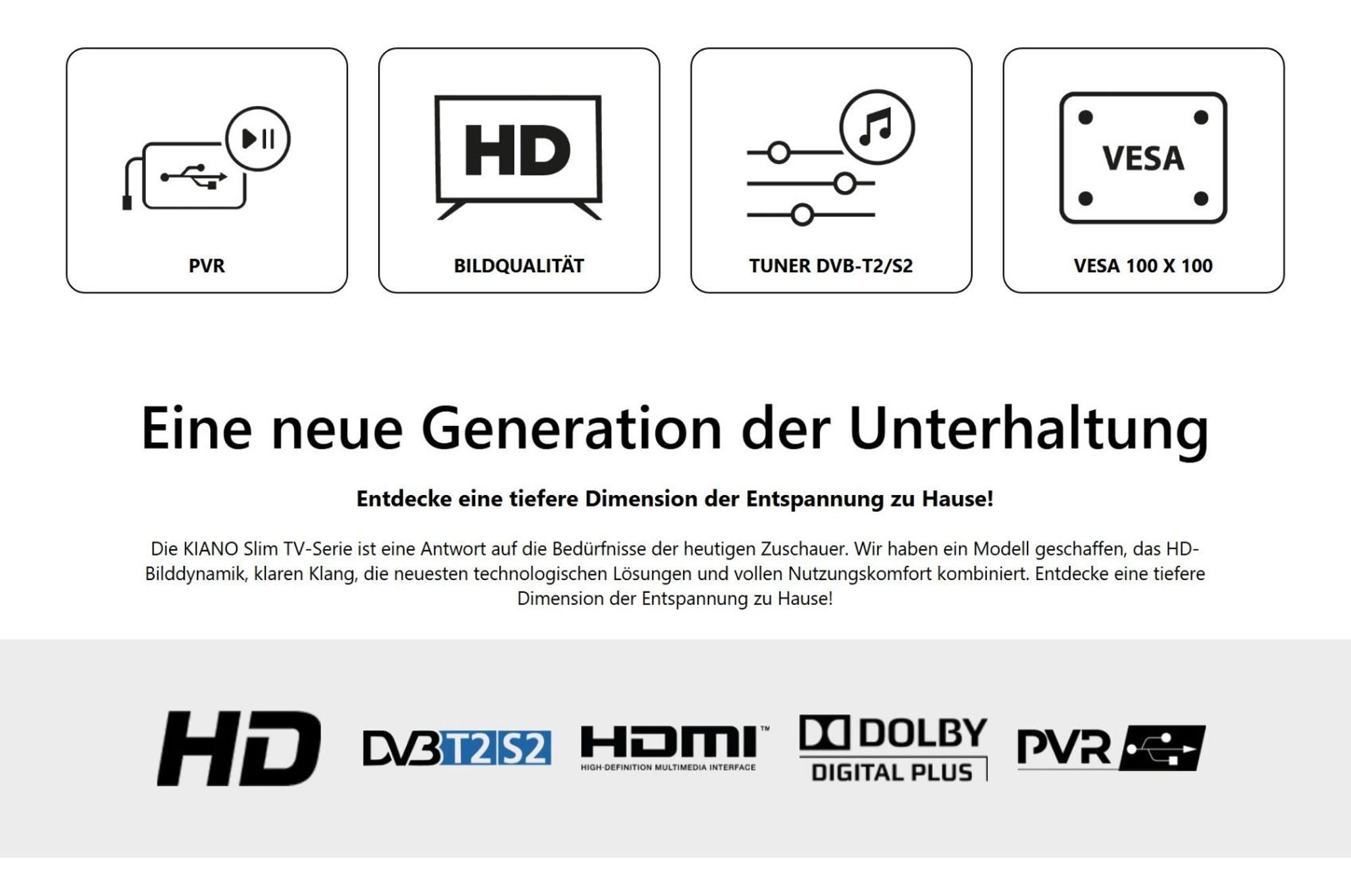 Kiano Slim TV Travel Fernseher 24" Zoll | LED HD TV - Matrix | Auto-Ladegerät | HDMI USB | Dolby Audio | Triple Tuner DVB-T2 | Schwarz
