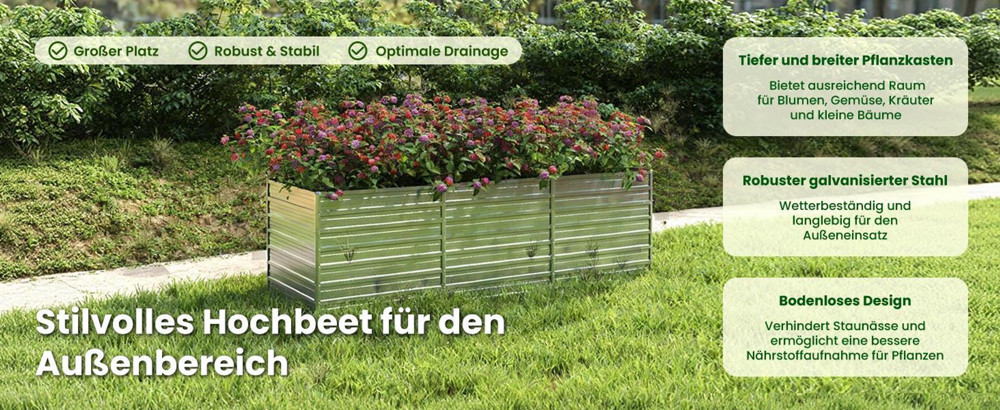 vidaXL Garten-Hochbeet 240x80x77 cm Verzinkter Stahl Silbern
