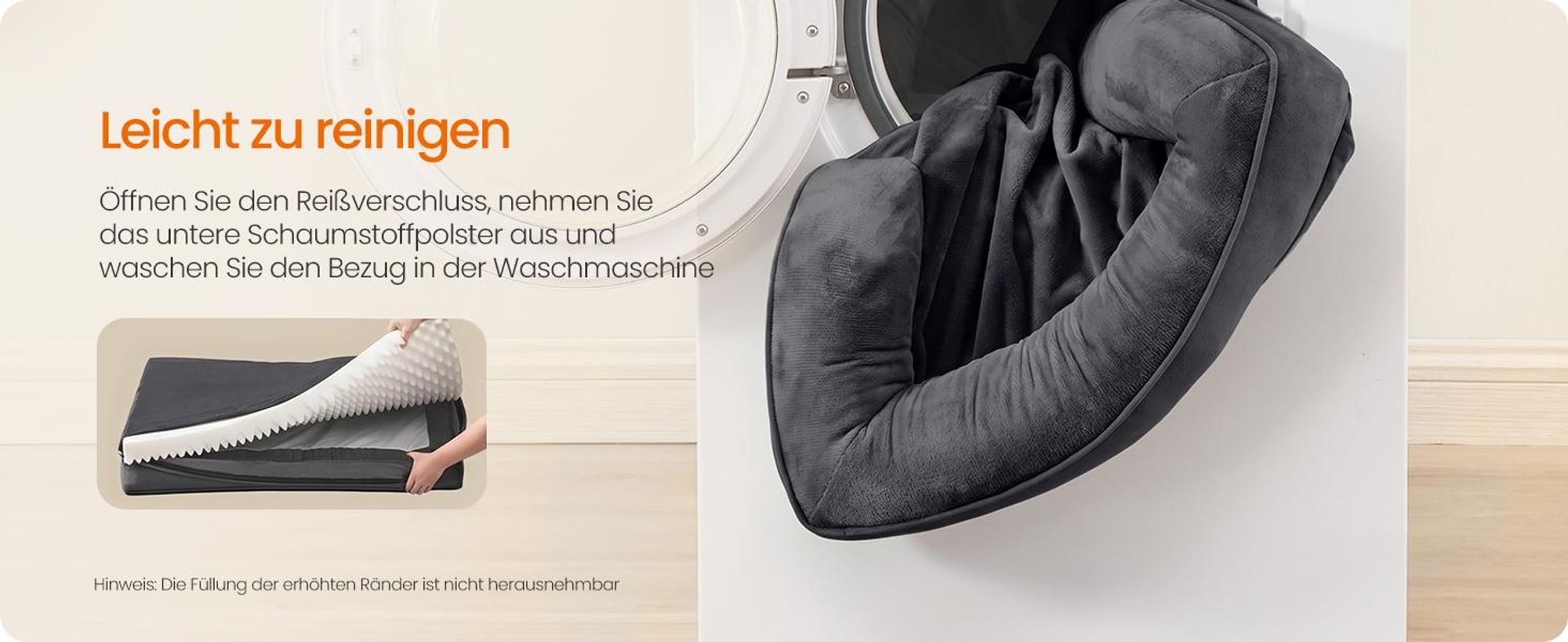 FEANDREA Orthopädisches Hundebett XXXL, abnehmbarer Bezug, erhöhte Ränder, rutschfest, waschbar, Haustierbett, dunkelgrau
