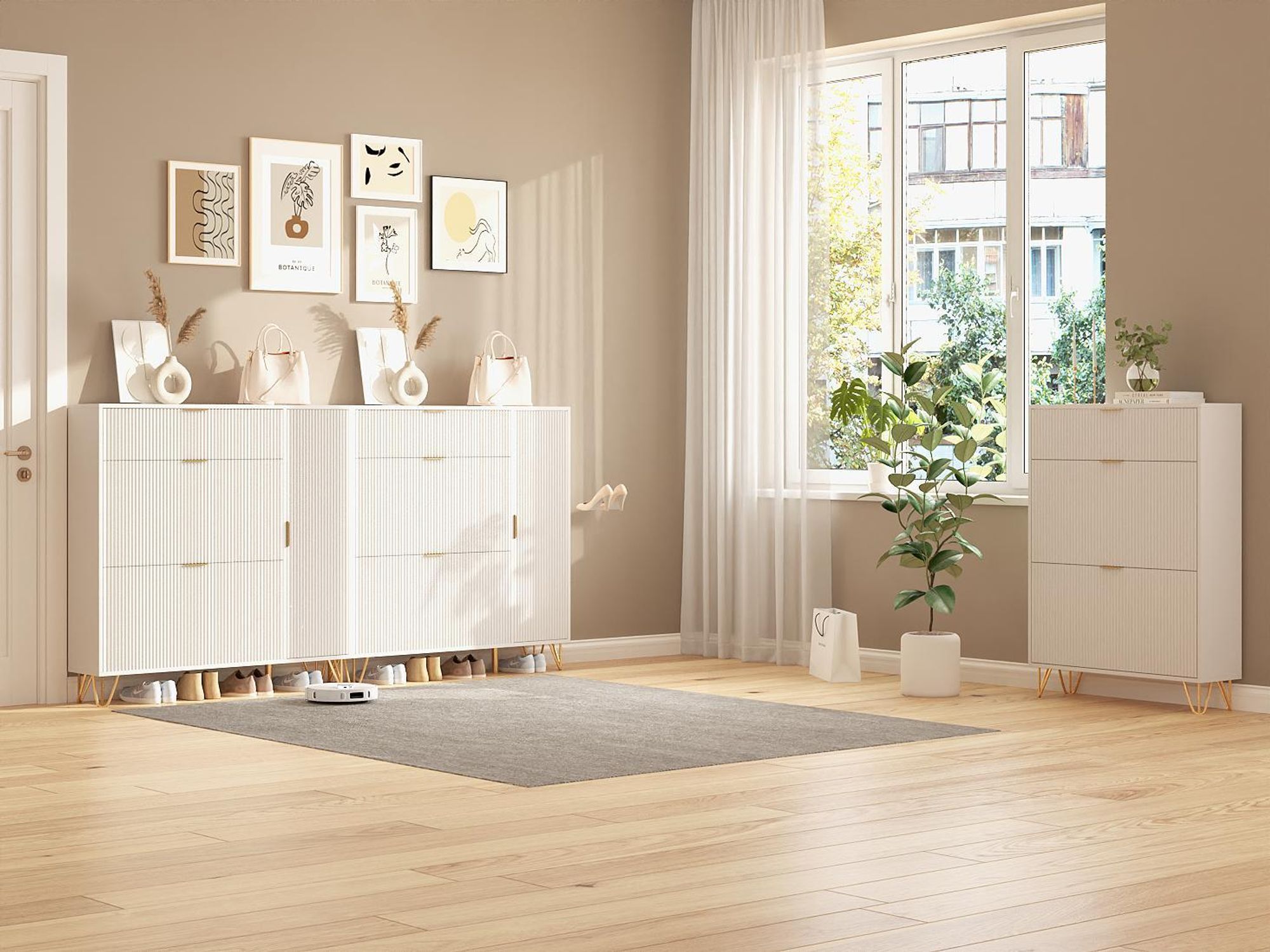 Der gesamte Schuhschrank im Wohnraum oder Flur.