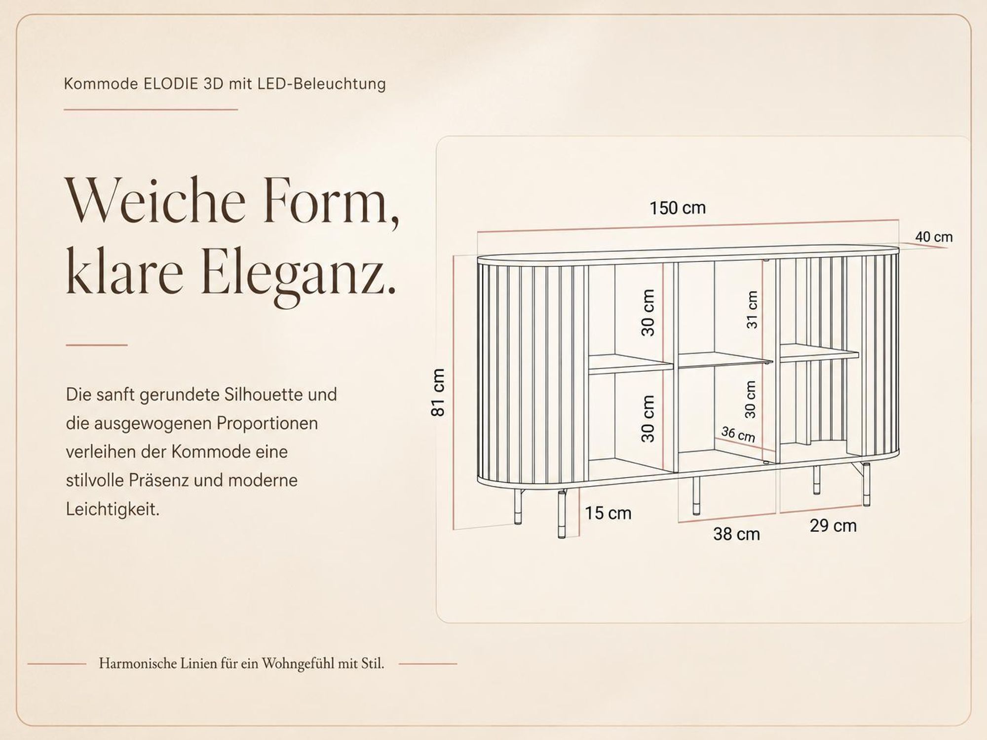 Kommode ELODIE 3D Kaschmir mit LED-Beleuchtung