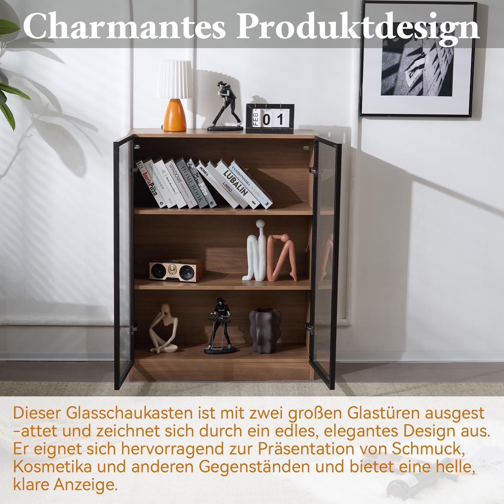 MERAX Glasvitrine Sideboard mit LED-Beleuchtung und 3 Einlegeböden, Standvitrine Wandvitrine aus gehärtetes Glas, 32x106x80cm Sammlervitrine Kommode