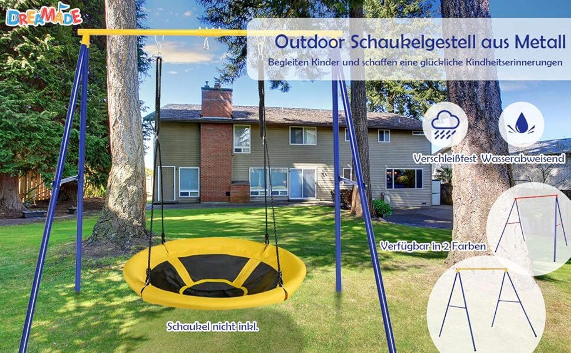 Schaukelgestell aus Metall, bis 200kg belastbar, für Kinderschaukel & Storchennest, Hängesesselgestell für Kinder & Erwachsene, stabil & sicher für Garten (Rot)