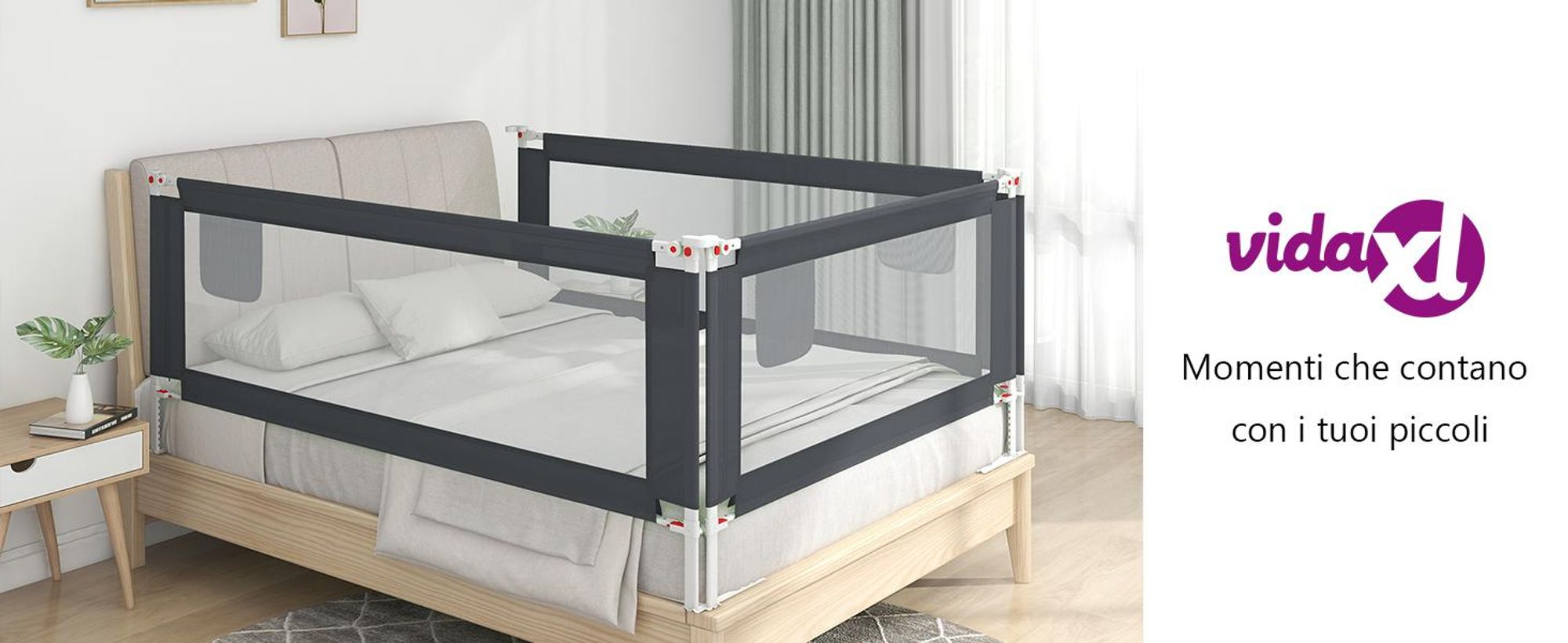 vidaXL Protezione letto per bambini grigio scuro 90x25 cm tessuto