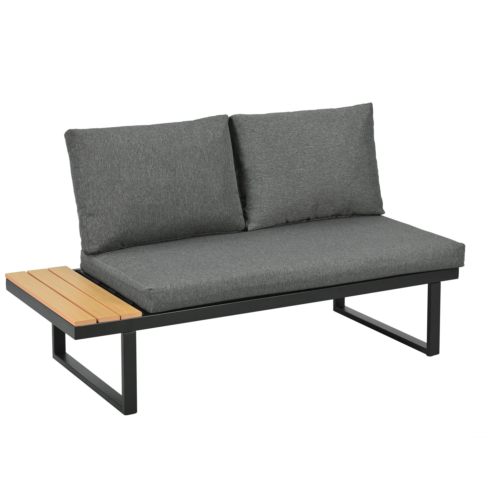 Flieks Gartenlounge-Set 5 Teilig, Balkonmöbelset mit Gartentisch für 6 Personen, Gartensofa mit Ecksofa & Stuhl, Couchtisch mit Kunststoffplatte, Grau