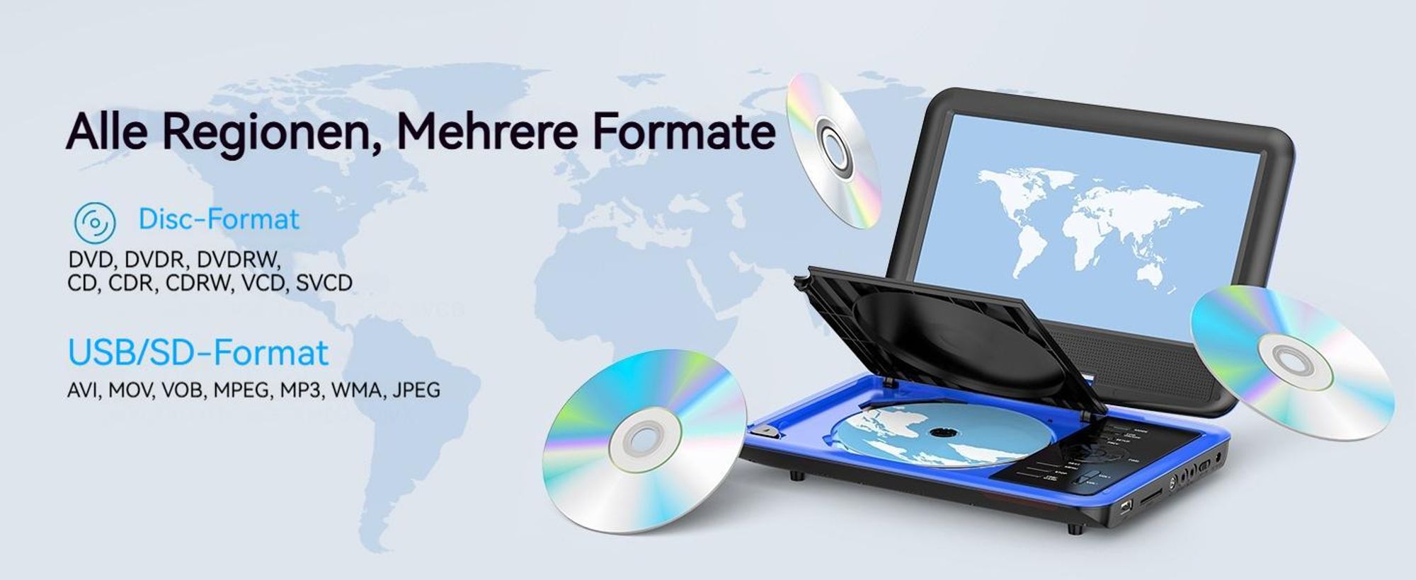 11,5" Tragbarer DVD-Player mit 9,5" HD-Schwenkbildschirm ideal fürs Auto Memory-Playback-Funktion und 4-6 Stunden Akkulaufzeit Kein Blu-ray-Support