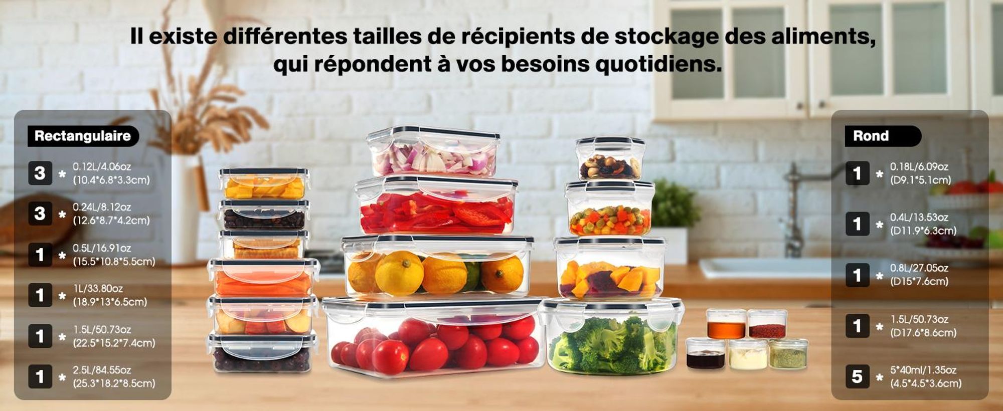 Lot YASHE de 19 boîtes alimentaires, 38 pièces, 9,66 L