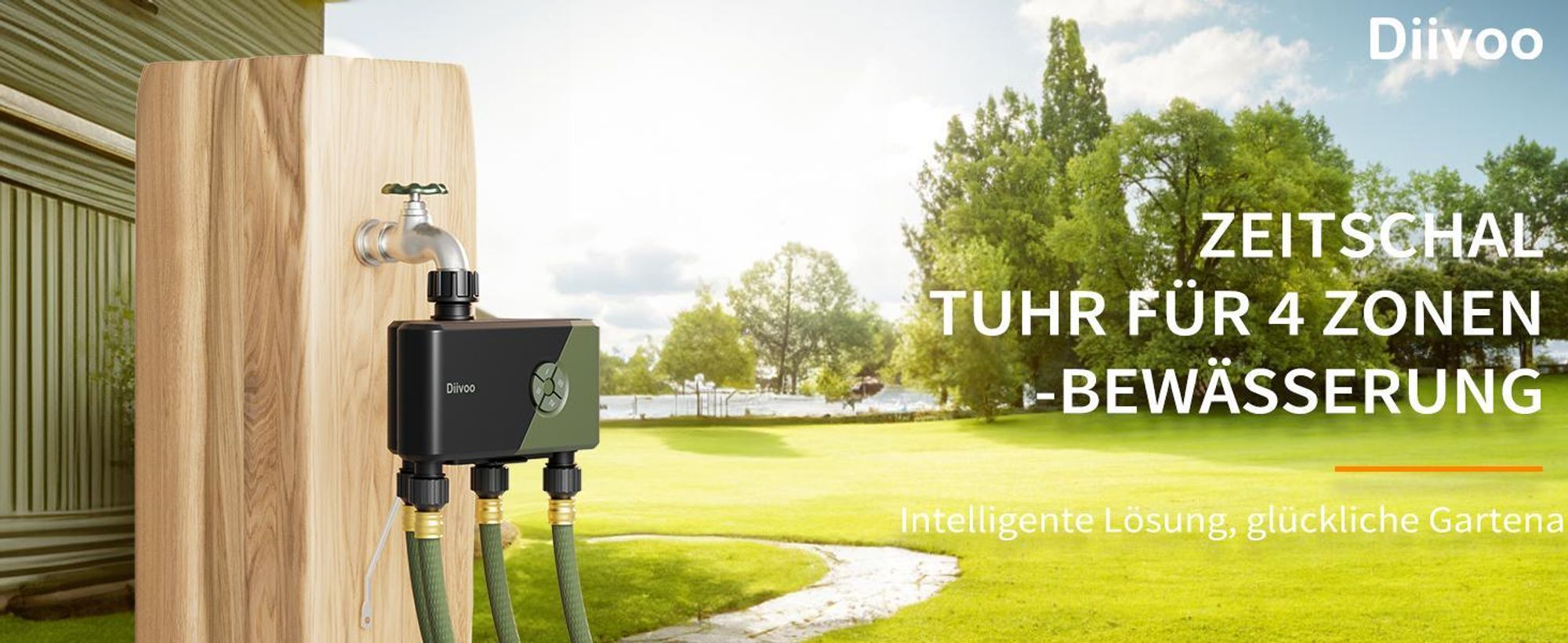 Diivoo Bewässerungscomputer WLAN 4 Ausgänge Automatische Bewässerungsuhr mit WiFi Hub für Garten Rasen