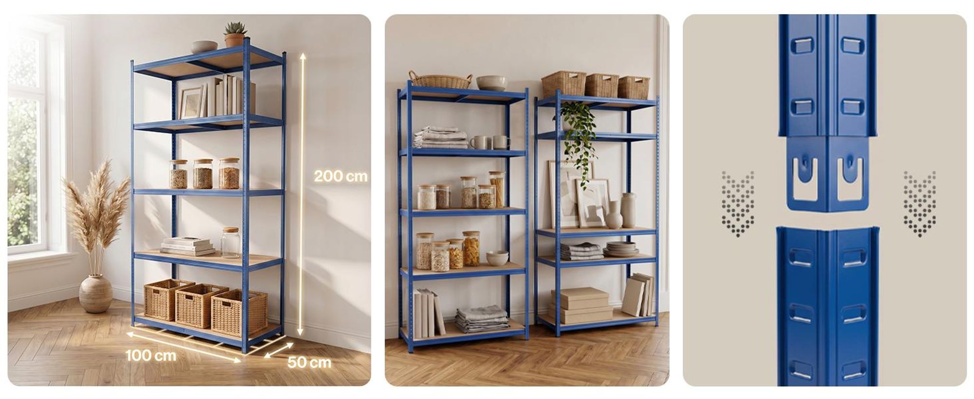 Steckregal Werkstattregal 2000x1000x500 mm, 5 Ebenen, Farbe blau, Traglast gesamt 900 kg, Kellerregal Schwerlastregal Metallregal Lagerregal