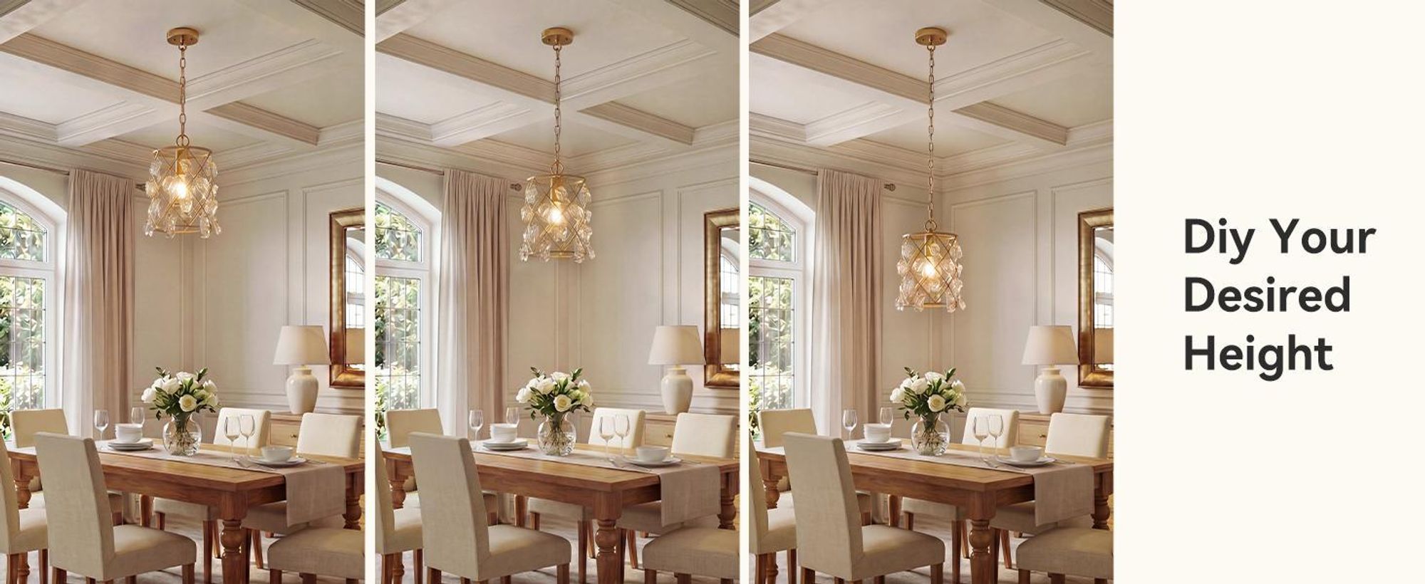 Tribesigns Moderne gouden kroonluchter, hanglamp met glaskristallen in golfpatroon, E27-fitting, verstelbare plafondlamp voor keukeneiland