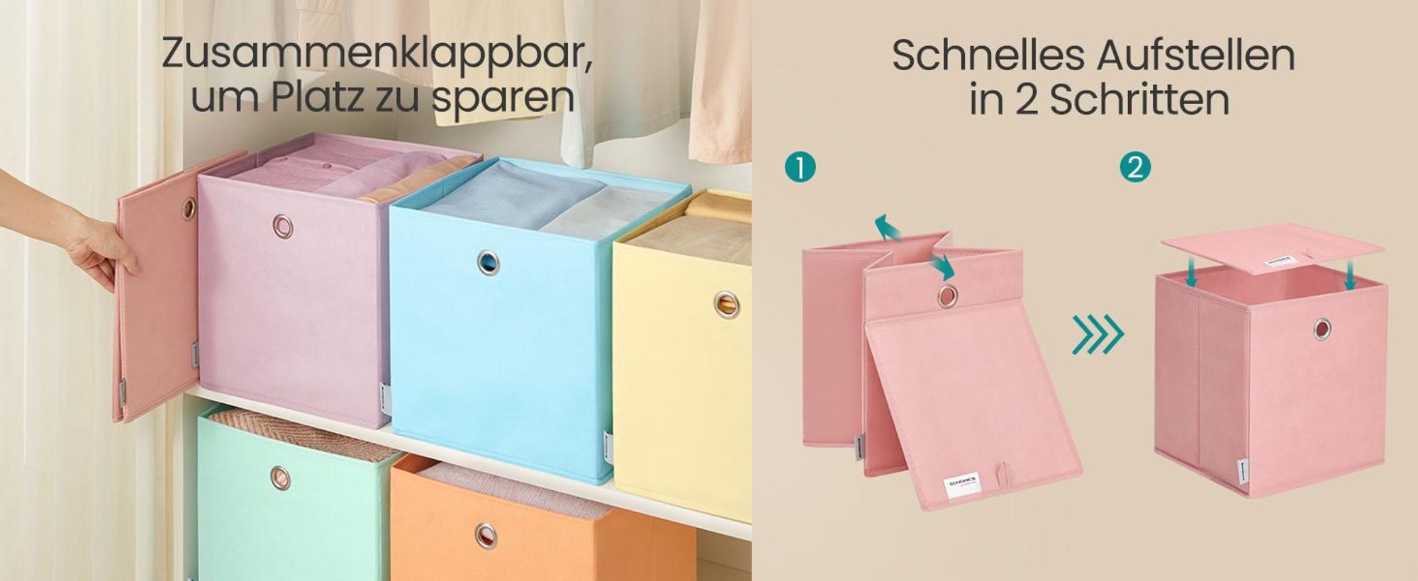 SONGMICS 6 Ordnungsboxen, faltbar, Stoffbox, für Würfelregal, für Schlafzimmer, Wohnzimmer, bunt