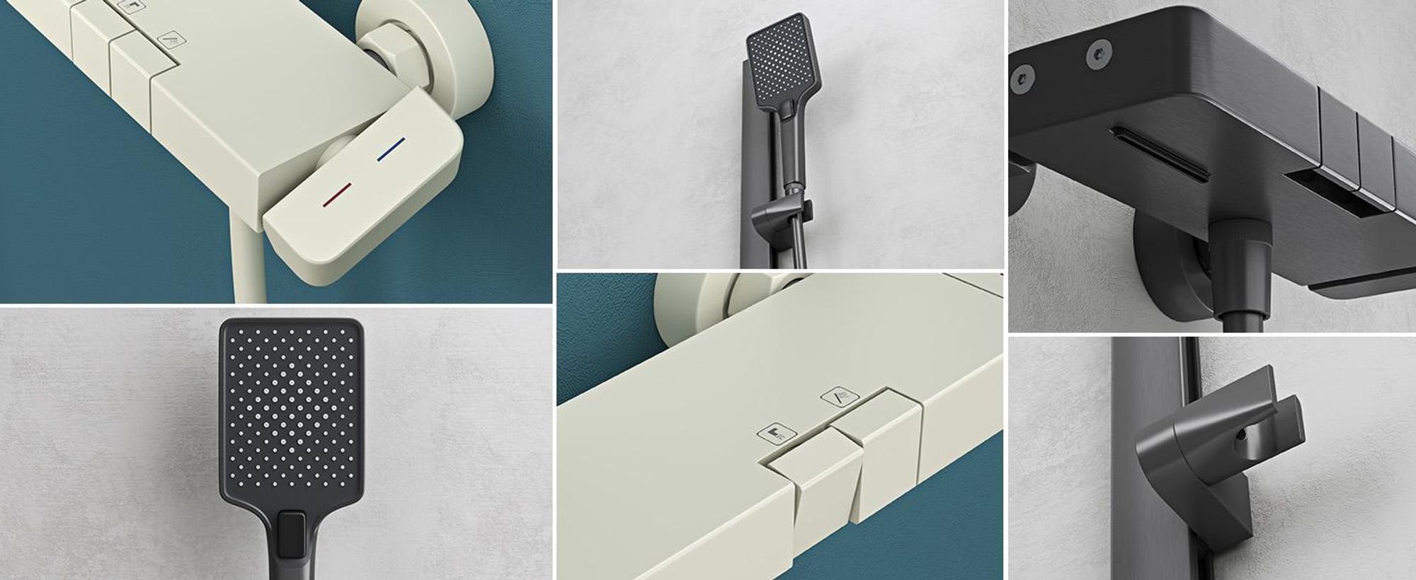 Mai & Mai Duschsystem mit Regendusche Duschkopf 3 Strahlarten höhenverstellbar Duschbrause mit Unterauslauf aus Aluminium Grau  Arvexa-02