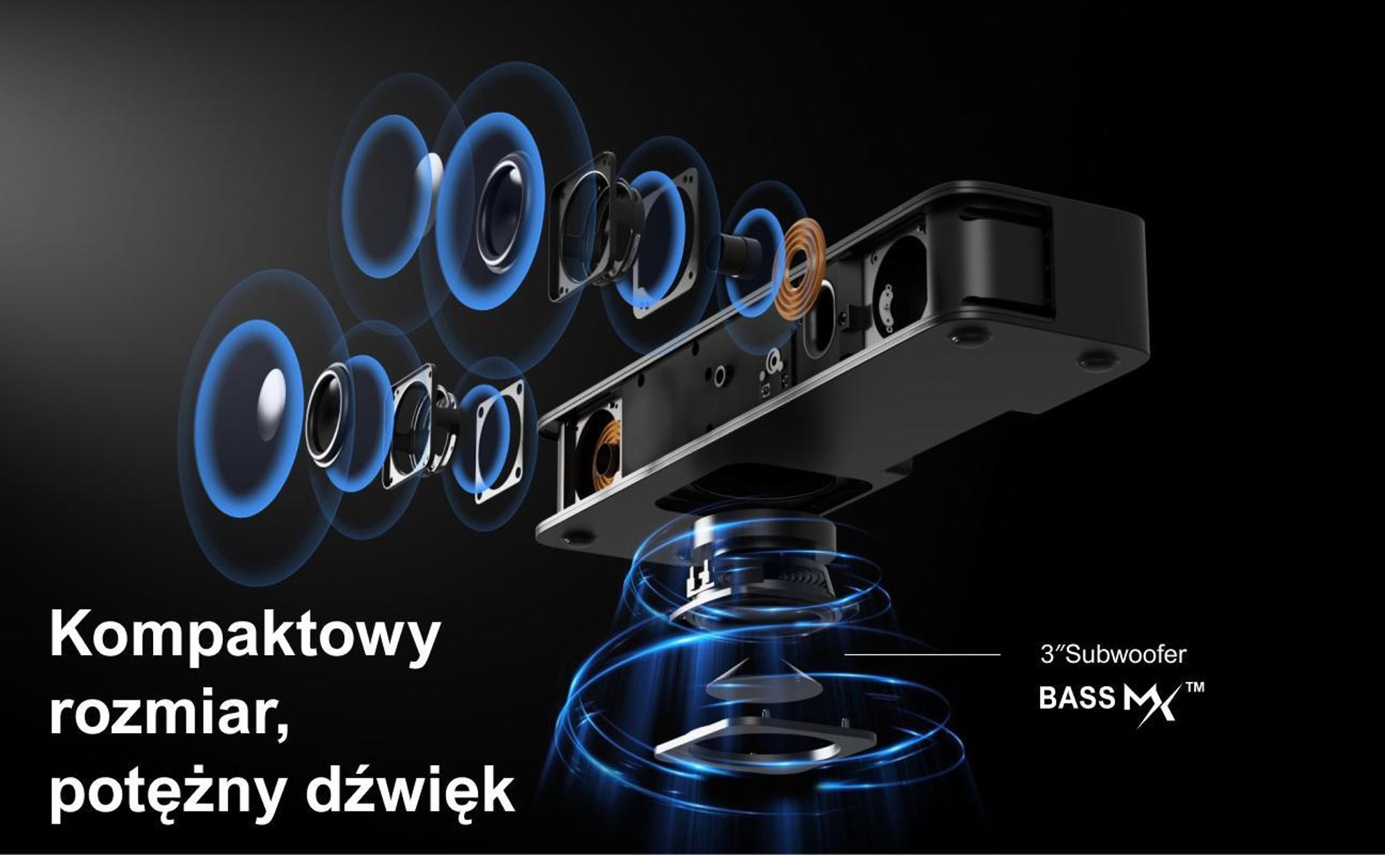 ULTIMEA 2.1-kanałowy soundbar do telewizora z regulowanym basem, sterowaniem za pomocą aplikacji, soundbar typu „wszystko w jednym”, głośnik telewizyjny Bluetooth 5.4, Poseidon M20