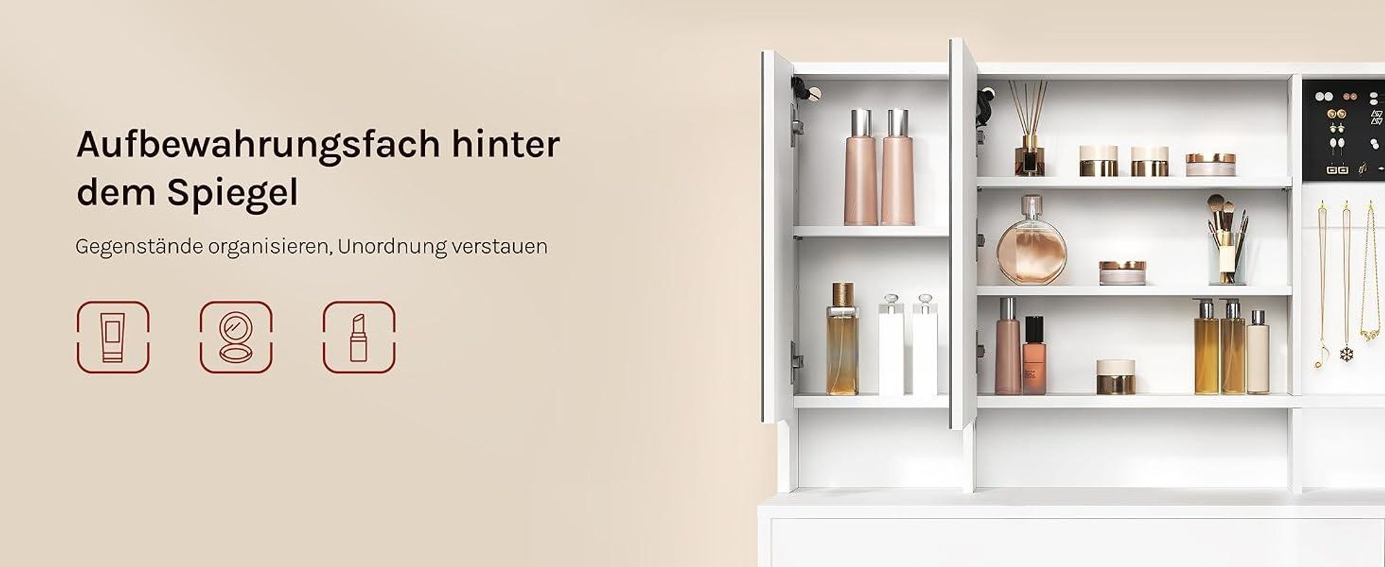 WOLTU Schminktisch mit Beleuchtung Spiegel LED, Schminktisch mit Schublade, Ablage hinter dem Spiegel, weiß, 90 x 40 cm