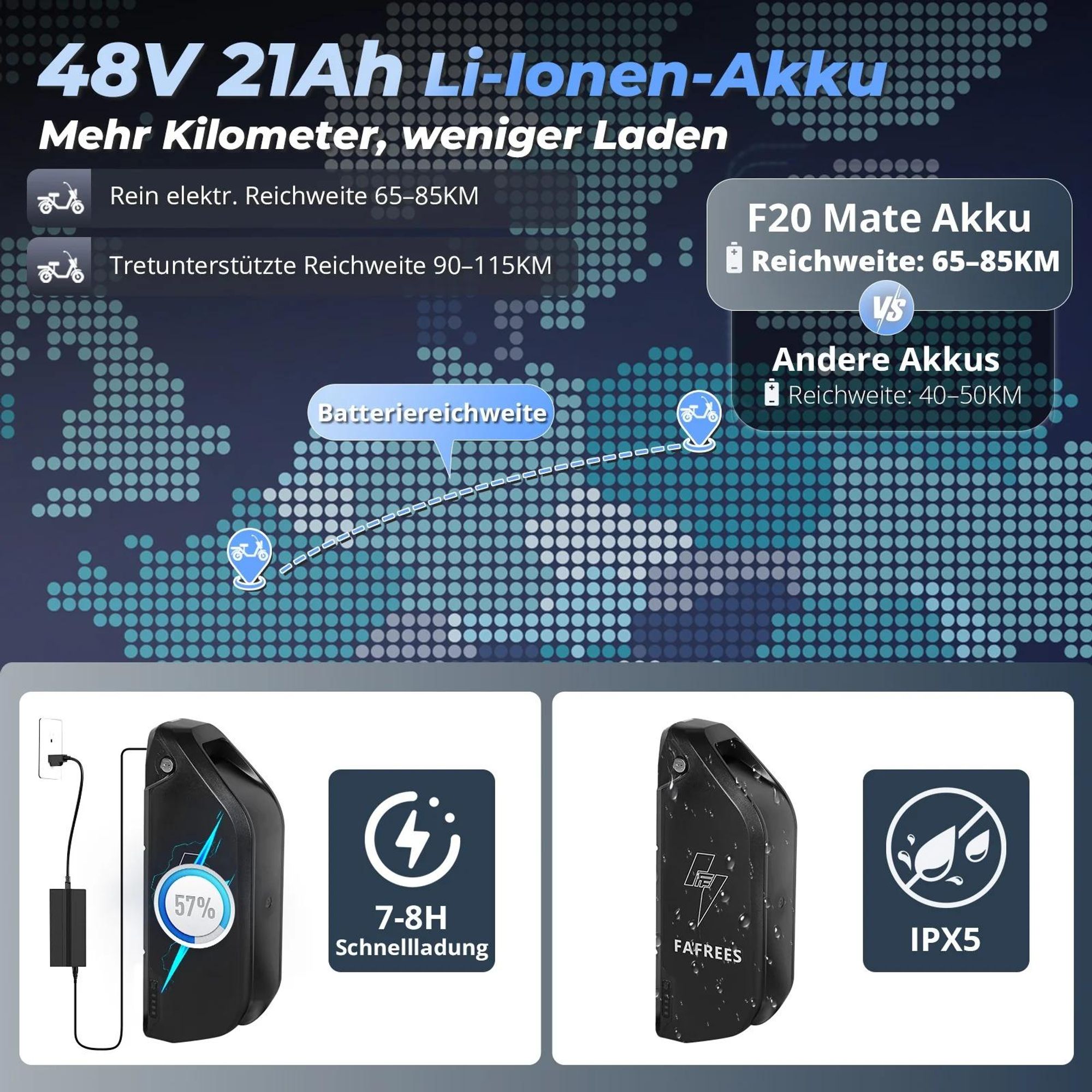 FAFREES F20 Mate E-Lastenrad - Akku 48V21AH 20-Zoll-Rädern Hydraulische Bremsen - Graublau