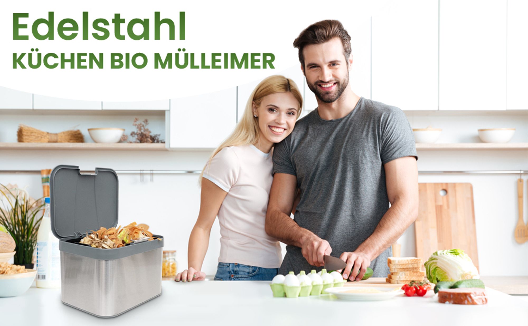 YourCasa® Biomülleimer Küche für Biomüll aus Edelstahl Komposteimer - 4,3L - für die Küche Grün