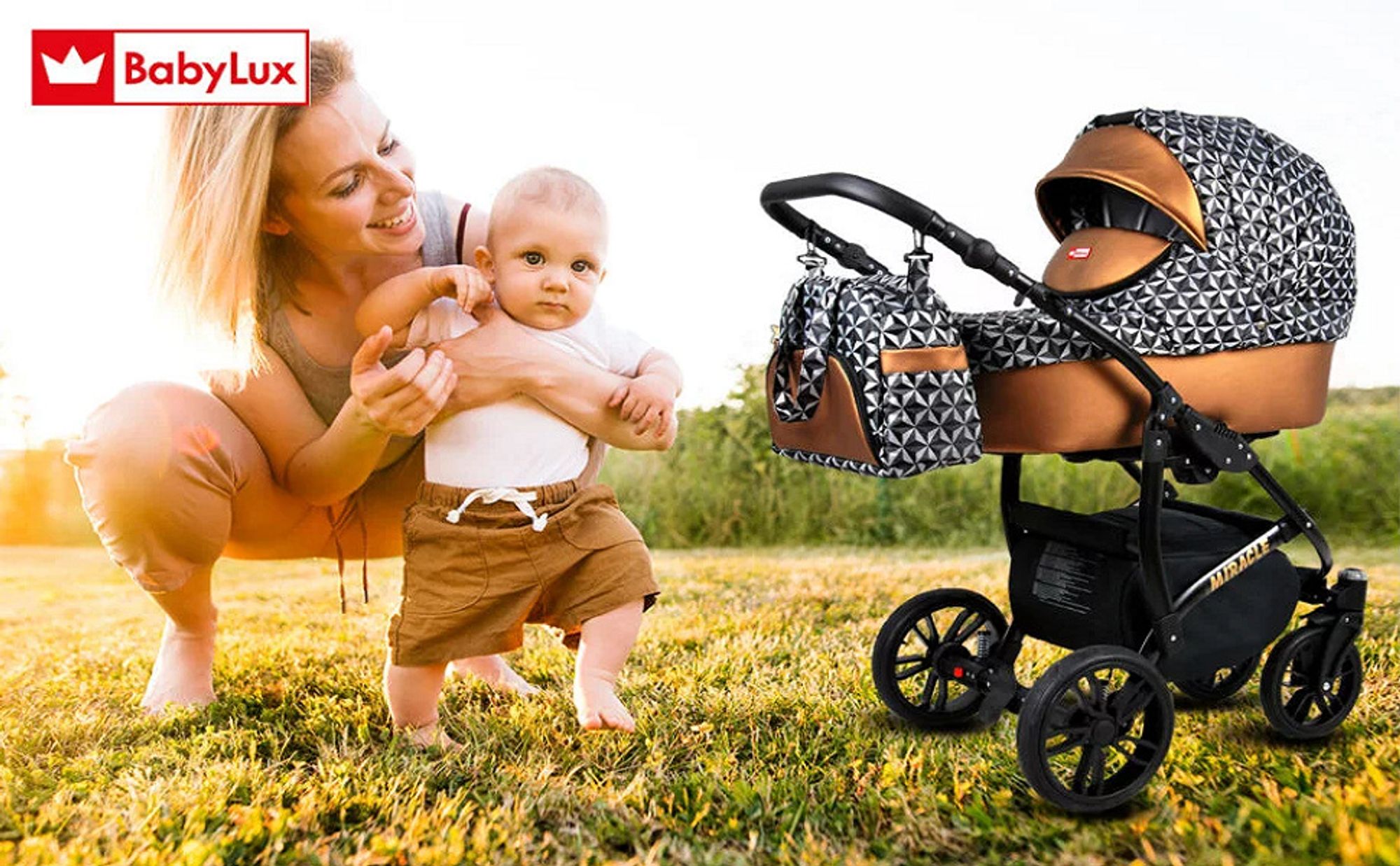 BabyLux® Gold Lux | 3in1 Kinderwagen Set | Onyx | Kombikinderwagen | Kinderwagenset | Buggy + Ba
