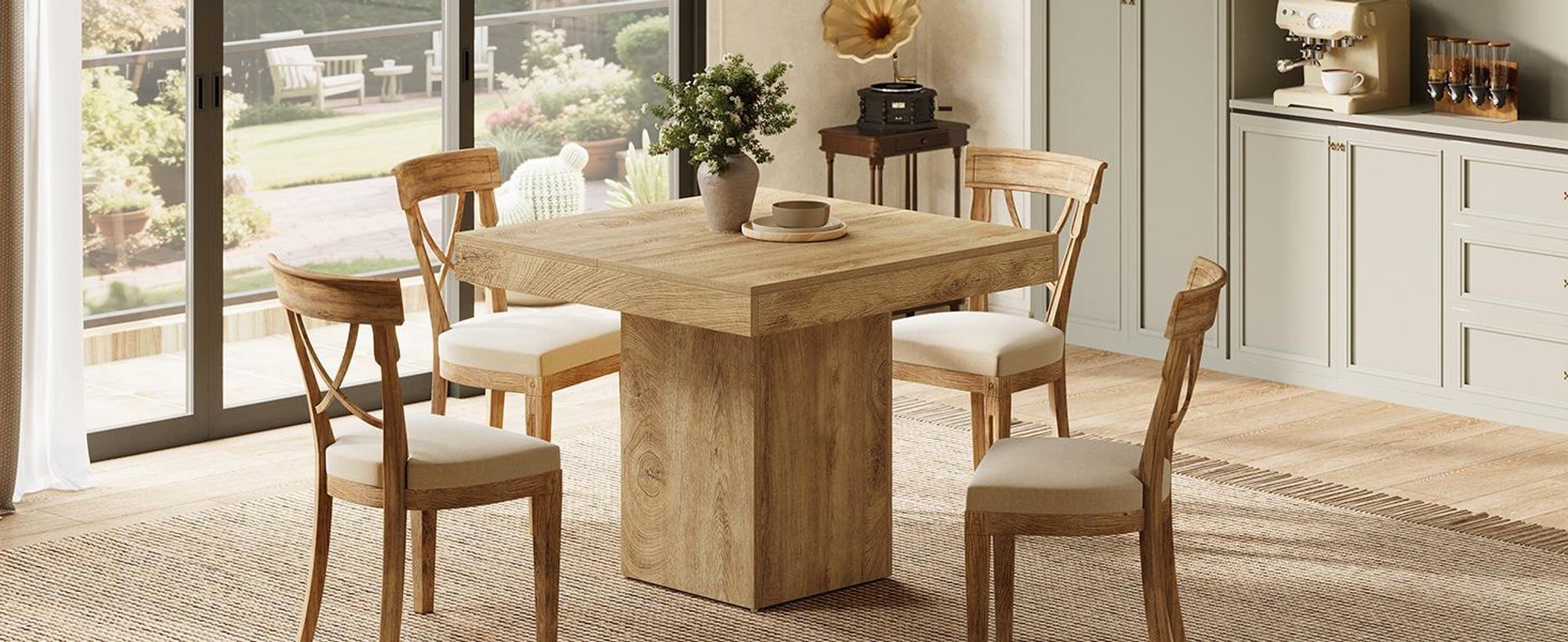 Tavolo da pranzo Tribesigns per 4 persone, 100*100 cm tavolo da pranzo in stile rustico per piccole cucine con robusta base a colonna per cucina, sala da pranzo, natura