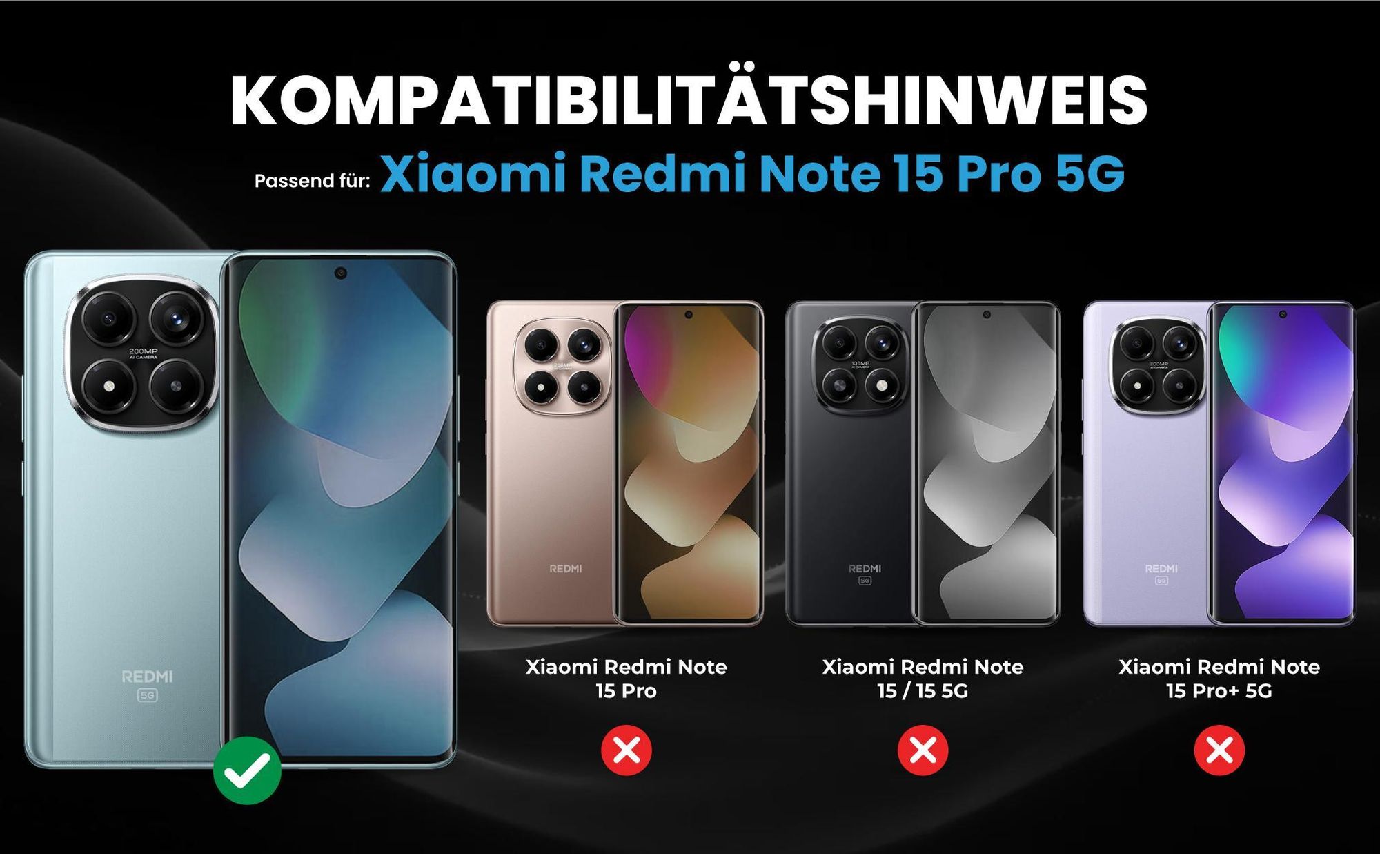 Kompatibilitätshinweise Hülle für Xiaomi Redmi Note 15 Pro 5G