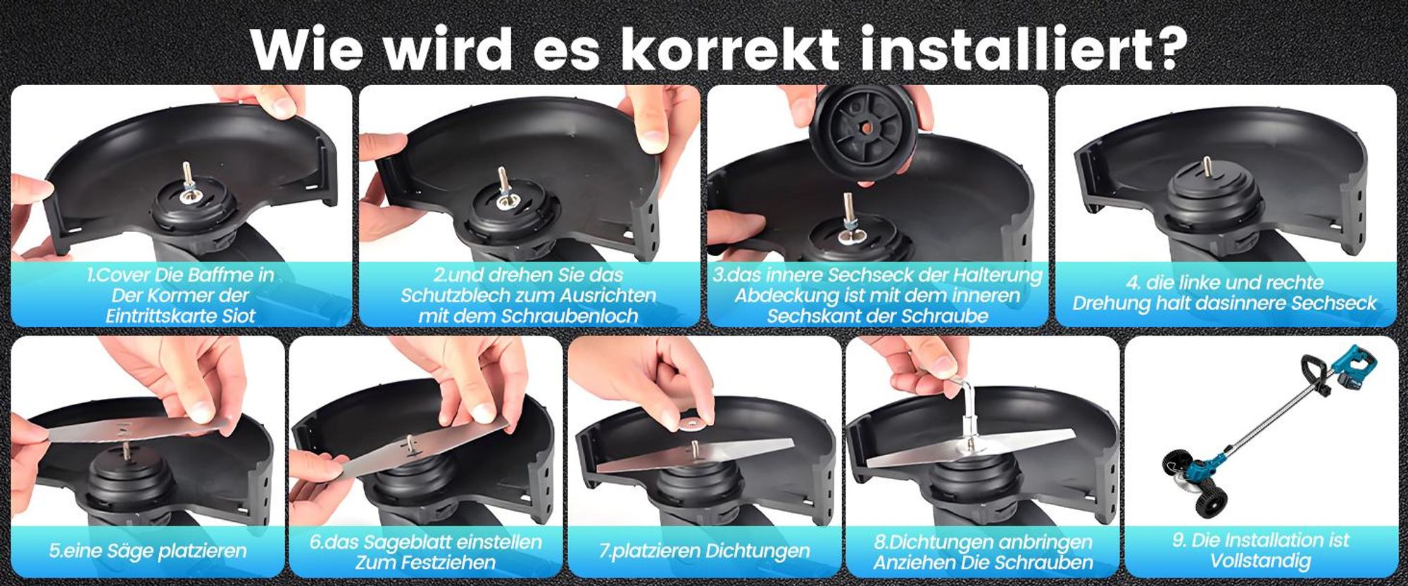 1200W Akku Rasentrimmer mit 2× 4000mAh Akku 21V, Bürstenloser Motor Rasentrimmer Freischneider mit Akkus & Ladegerät
