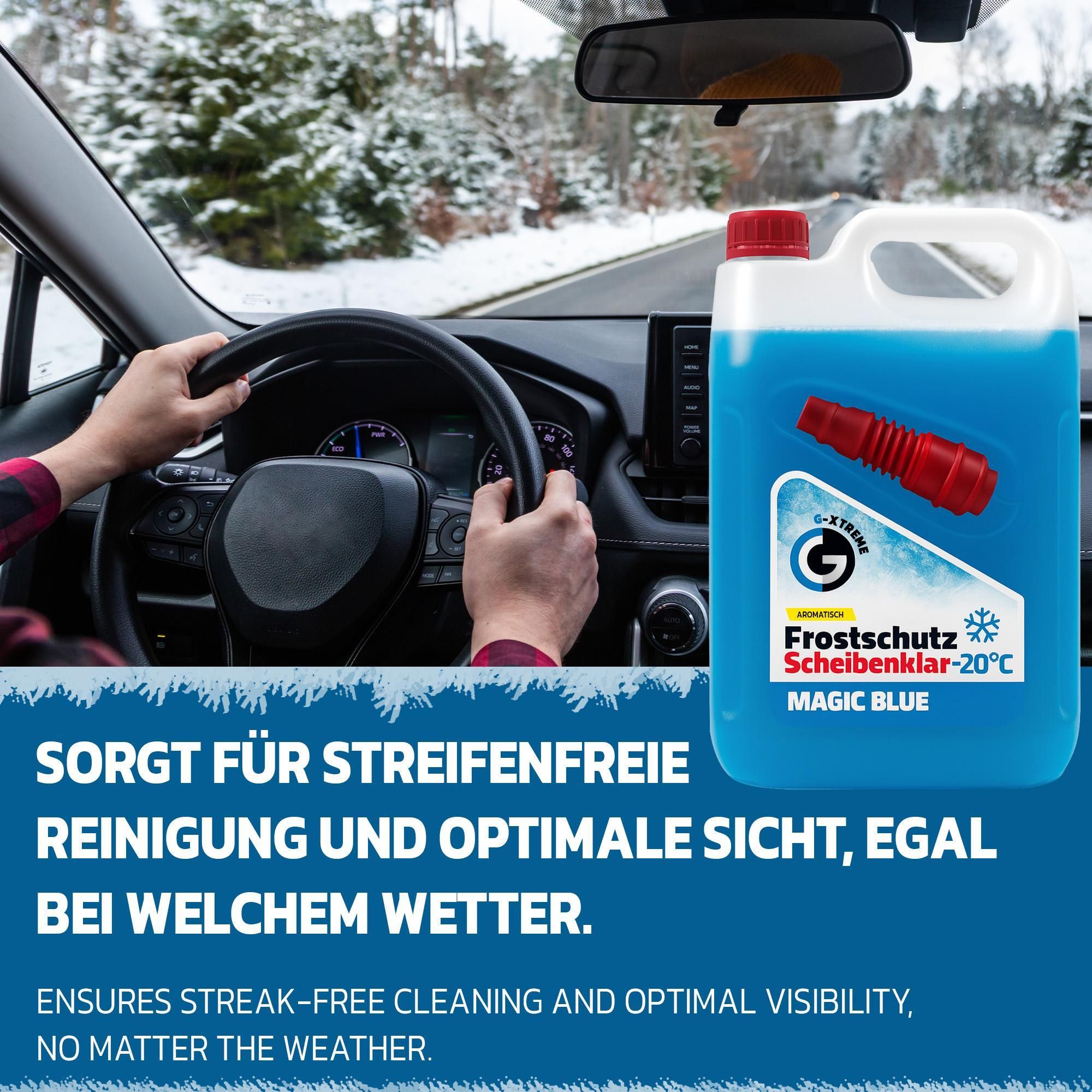 Scheibenfrostschutz mit Magic Blue Duft | Schlierenfreier und effektiver Scheibenreiniger für den Winter | Gebrauchsfertige frostschutzmittel scheibenwaschanlage | 4x5L = 20L