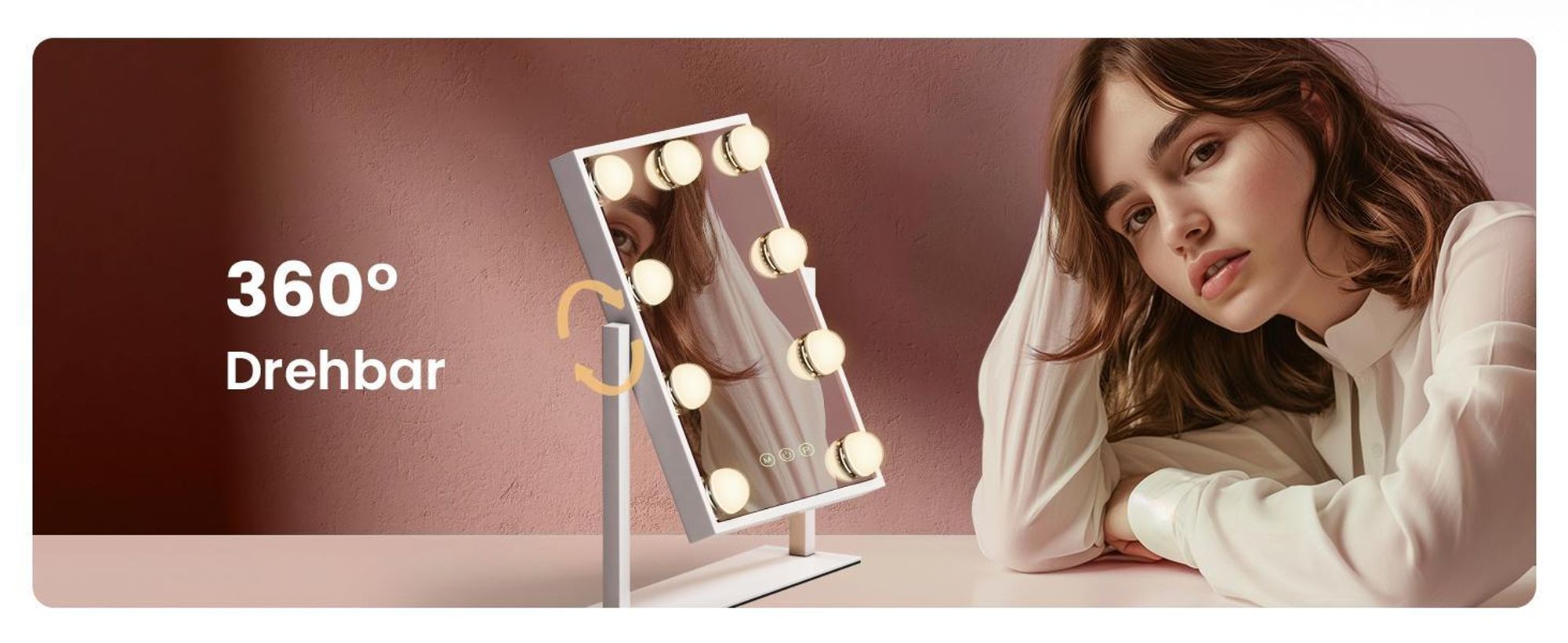 EMKE Kosmetikspiegel mit LED Belechtung 47.5X36.5cm Schminkspiegel 7x Vergrößerung 3 Lichtfarben Dimmbar 360° drehbar, Weiß