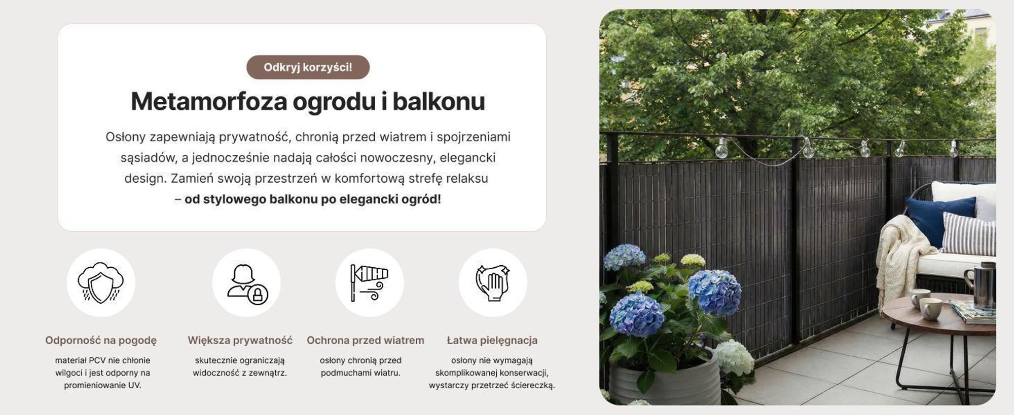 Osłona na Balkon Taras Lento Marrone Mazovia Całoroczna, Odporna UV Mata na Ogrodzenie Brązowa PCV 100x300 cm