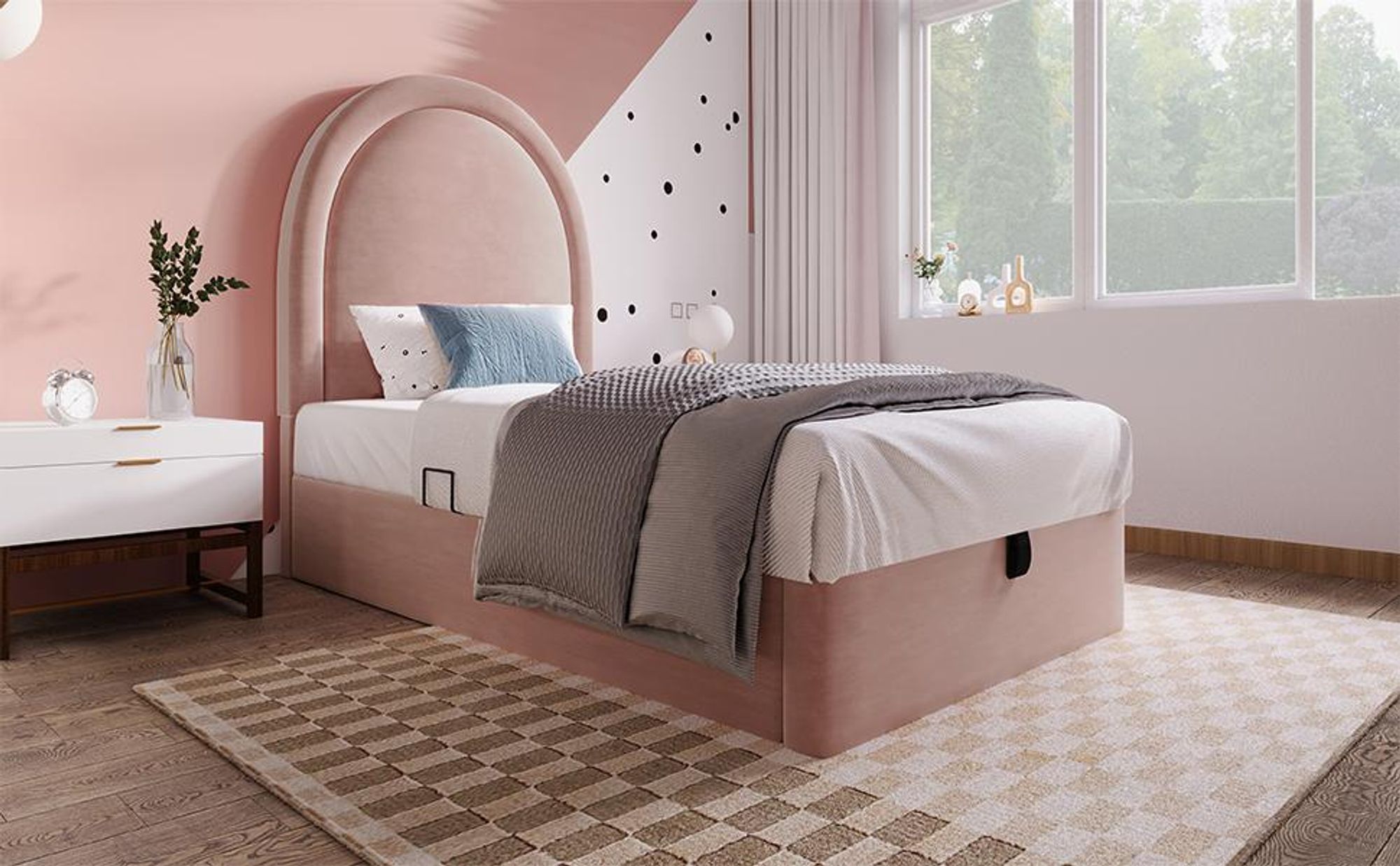 STILVORA 90x190 Polsterbett mit Lattenrost und Stauraum,Kinderbett mit Kopfteil für Jungen und Kinder,Einzelbett Samt,Rosa(Ohne Matratze)