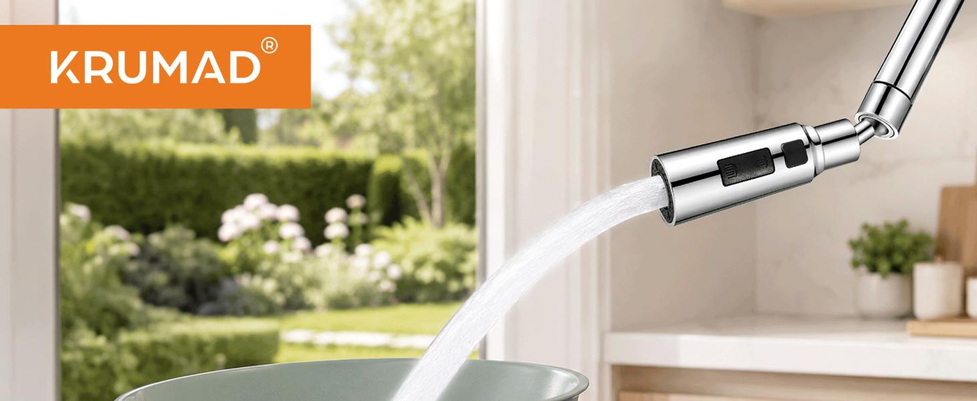 KRUMAD Wasserhahn-Aufsatz, 360° drehbar, Perlator mit 3 Wasserstrahlmodi, Wasserhahn Verlängerung, Strahlregler für Küche und Bad