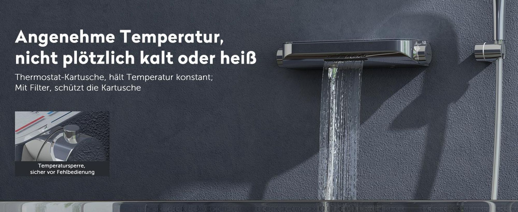 doporro Badewannenarmatur Thermostat mit Handbrause, Wasserfall Wannenarmatur aus Messing mit 38° C Sicherheitssperre Matt schwarz Duschsystem8