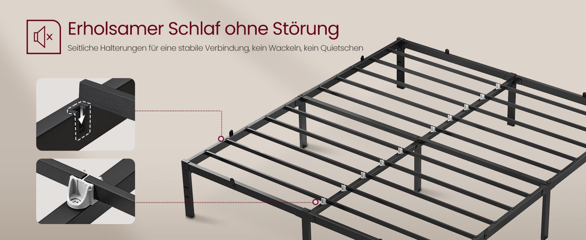 VASAGLE Doppelbettgestell, Bett, 160 x 200 cm, Metallbett, Bettrahmen, Unterbettaufbewahrung, modern, Gästebett