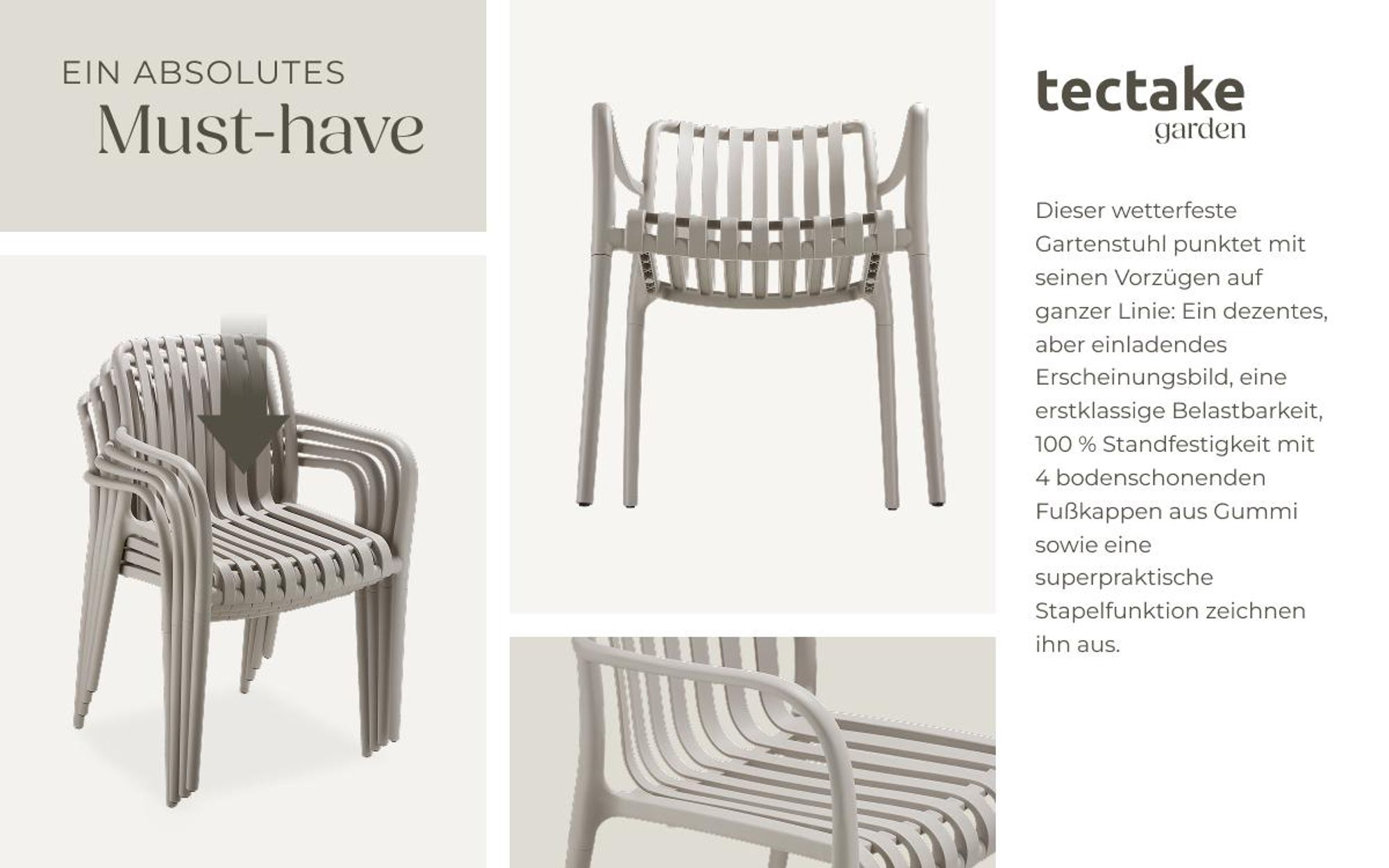 tectake® Gartenstühle Alcudia, wetterfest, stapelbar