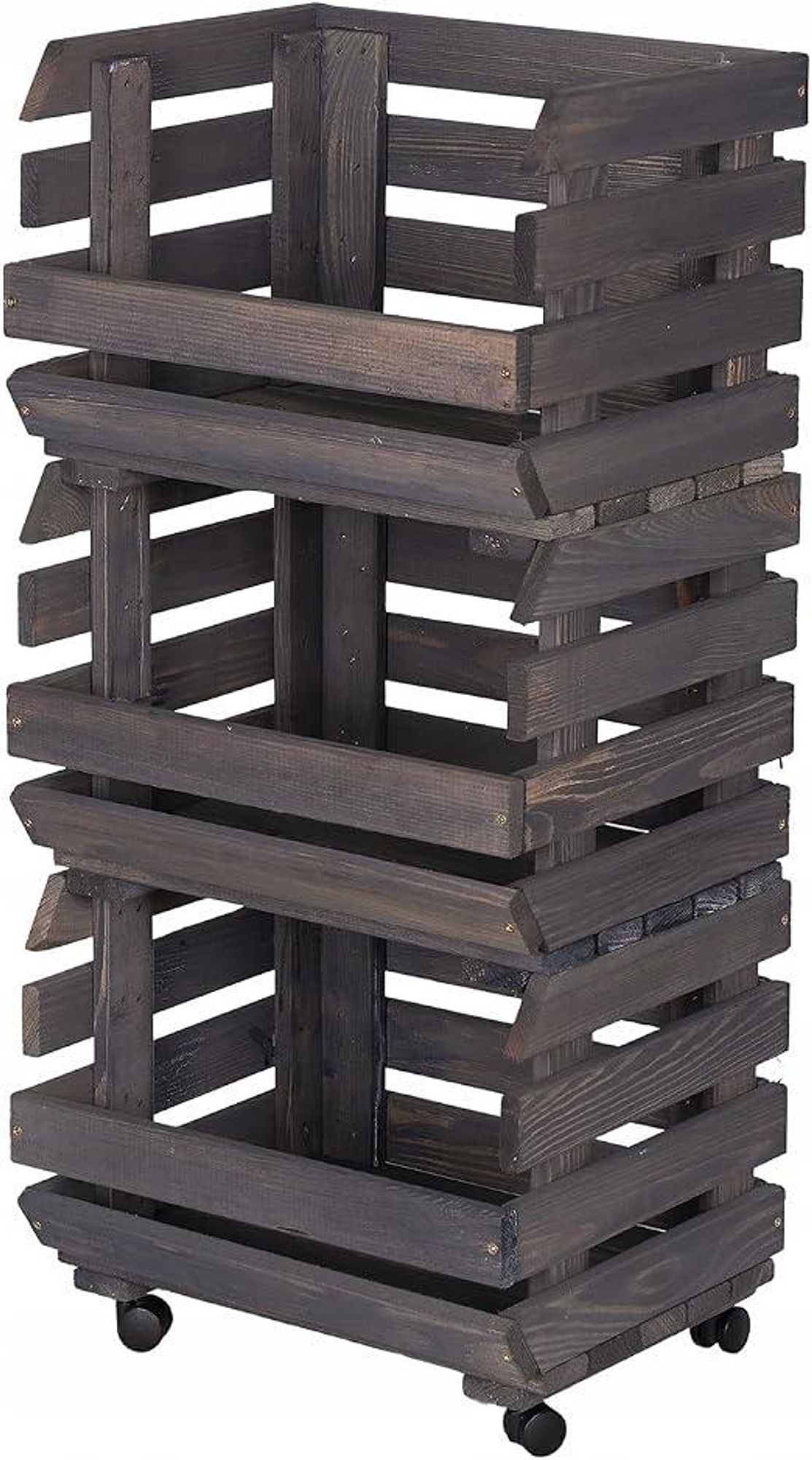 STOLMAK Drewniana Skrzynka na Owoce na Kółkach 37x79x30 cm Regał na Warzywa i Ziemniaki 3 Poziomy