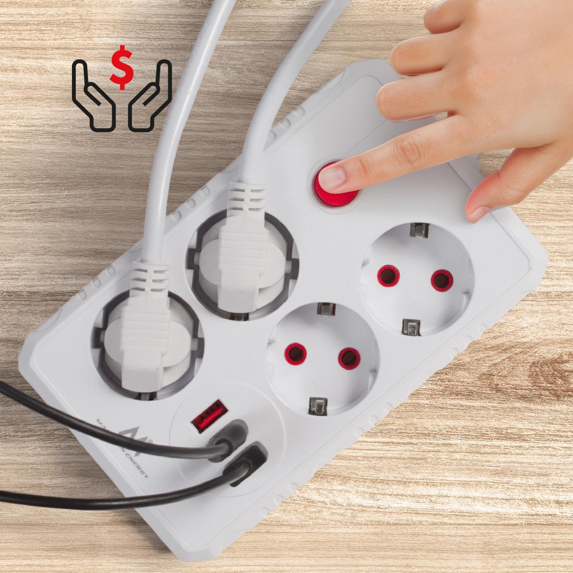 Steckdosenleiste 4 Steckdosen 2500W 3xUSB weiß 1,5m