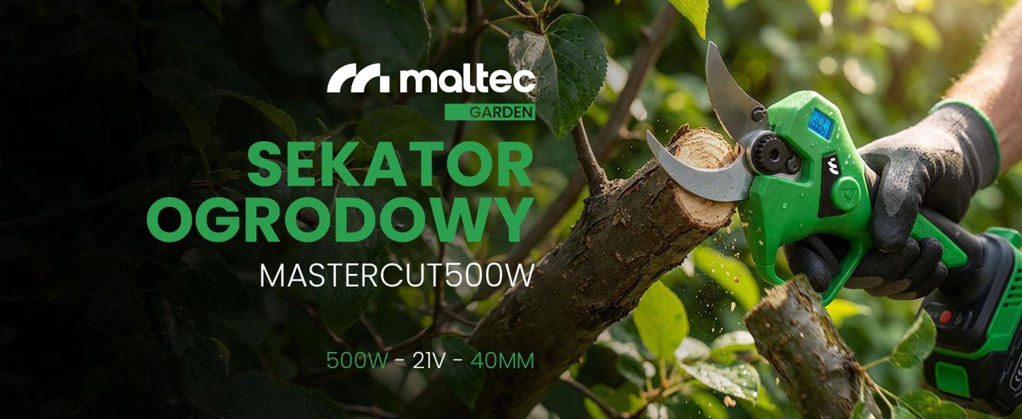 Elektryczny sekator ogrodowy z dwoma akumulatorami 2 mAh i napięciu 21V