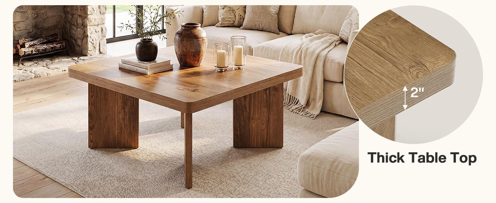 Tribesigns Couchtisch aus Holz 80 cm, im Landhausstil mit dicker Tischplatte und stabilen Beinen für Wohnzimmer, Schlafzimmer, Balkon und kleine Räume
