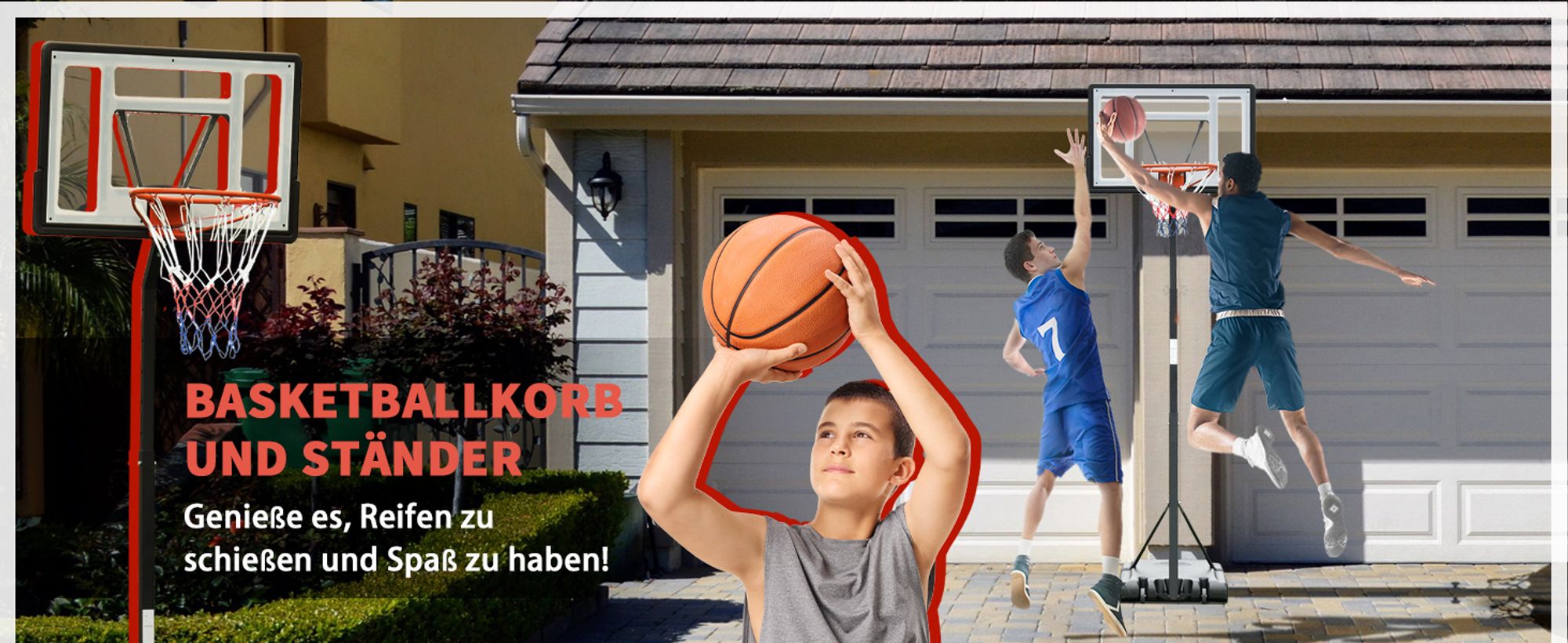 HOMCOM Mobiler Basketballständer Basketballkorb höhenverstellbar 255–305 cm