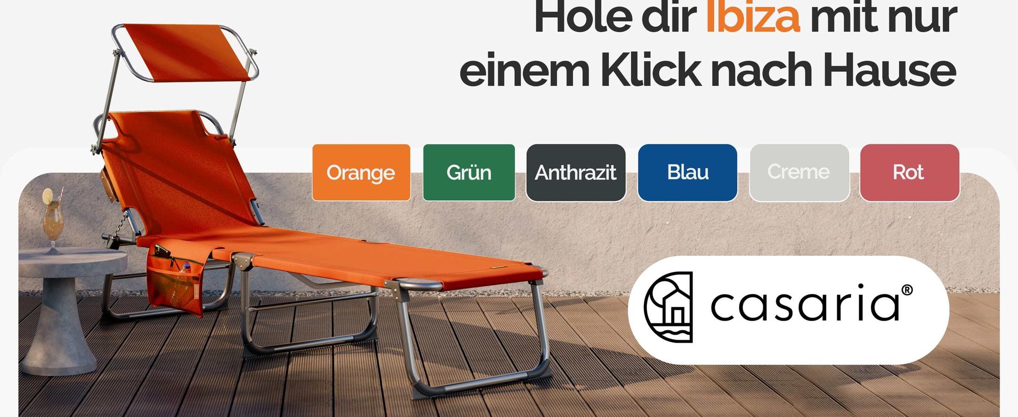 CASARIA® Sonnenliege Klappbar Wetterfest Gartenliege Mit Dach Seitentasche Tragegriff 150kg Belastbar 190cm Aluminium Liegestuhl Garten Faltbar Orange